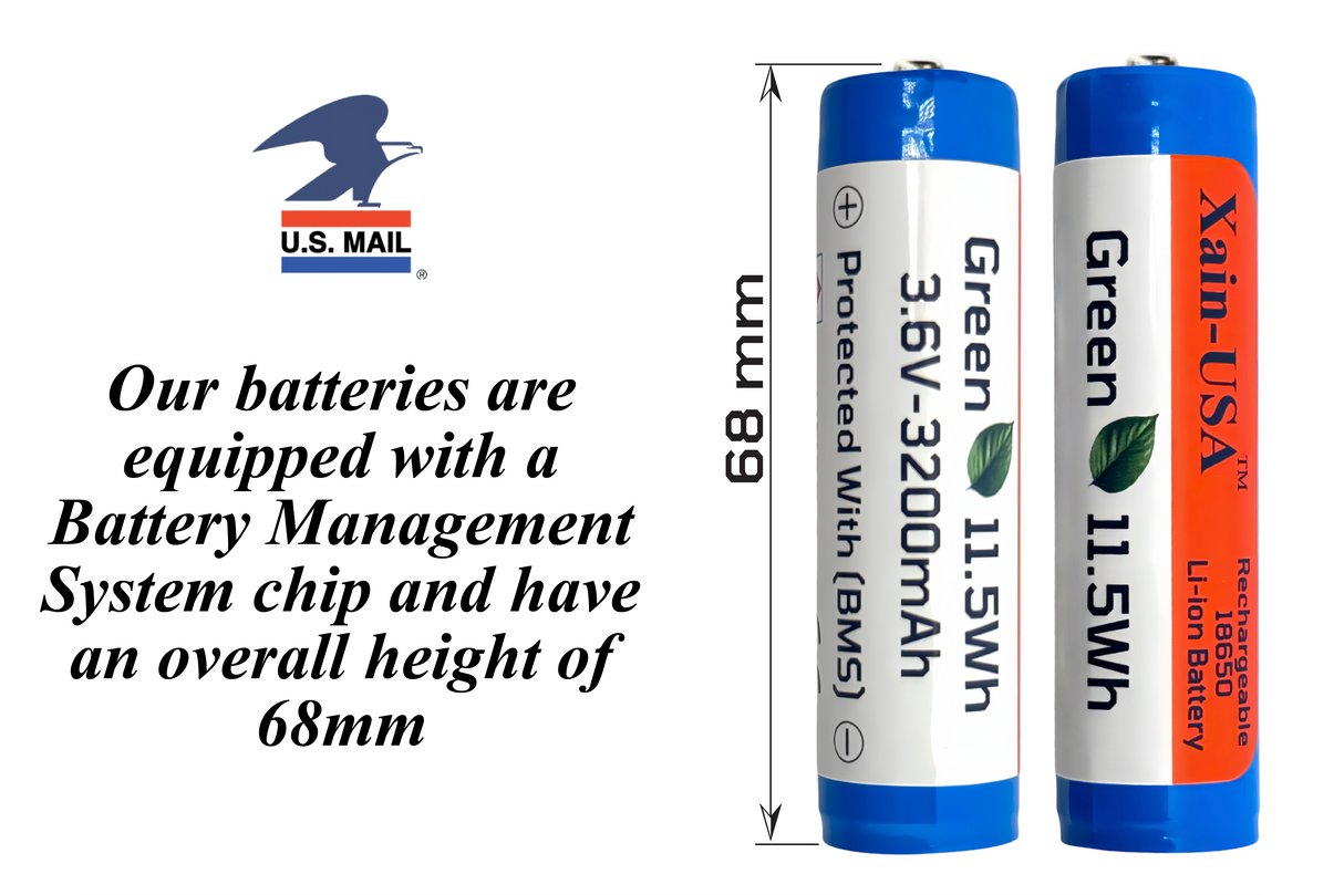 2-Pack 3.7V 3200mAh 18650 Button Top with Charger