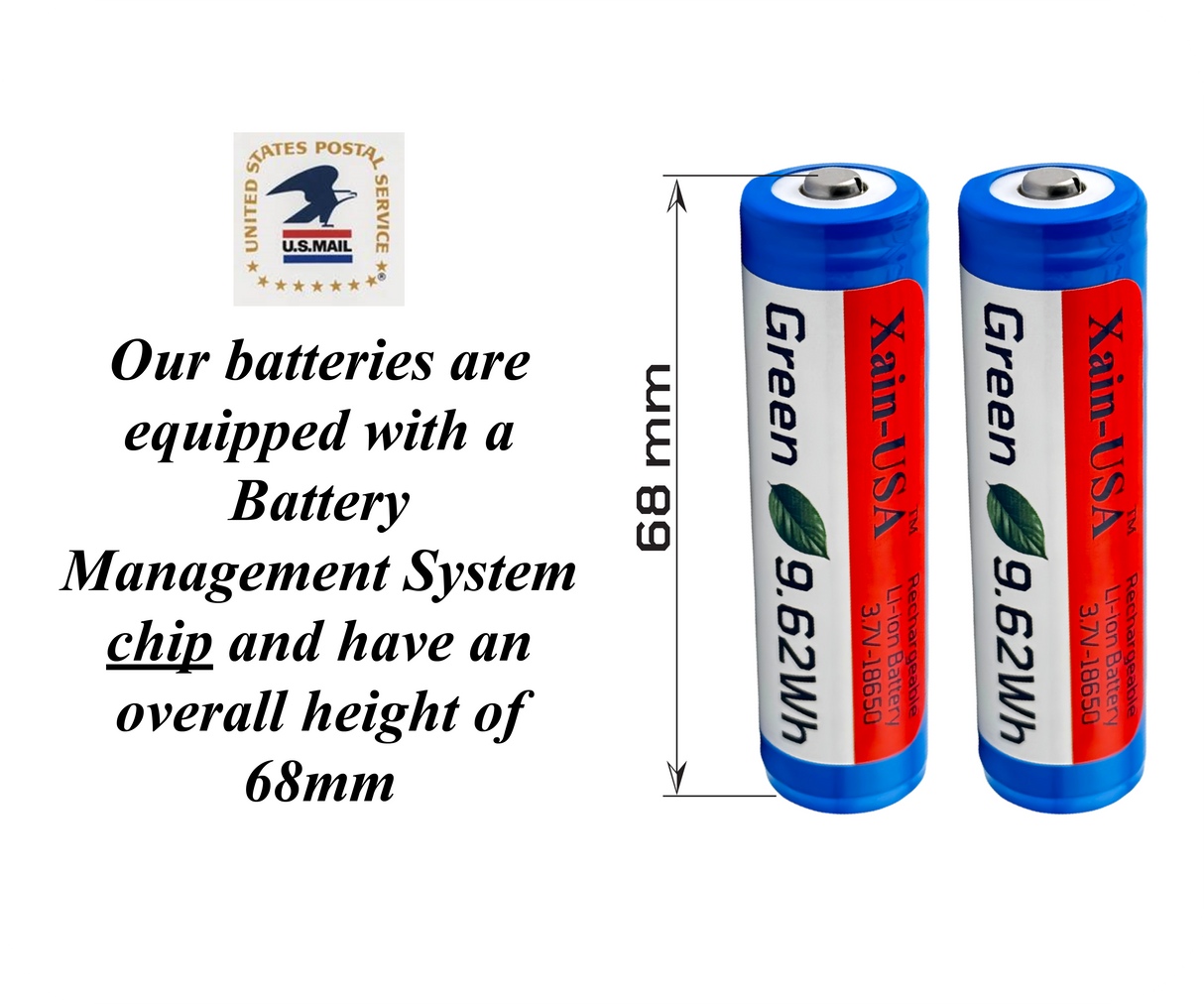 2-Pack 3.7V 2600mAh 18650 Button Top
