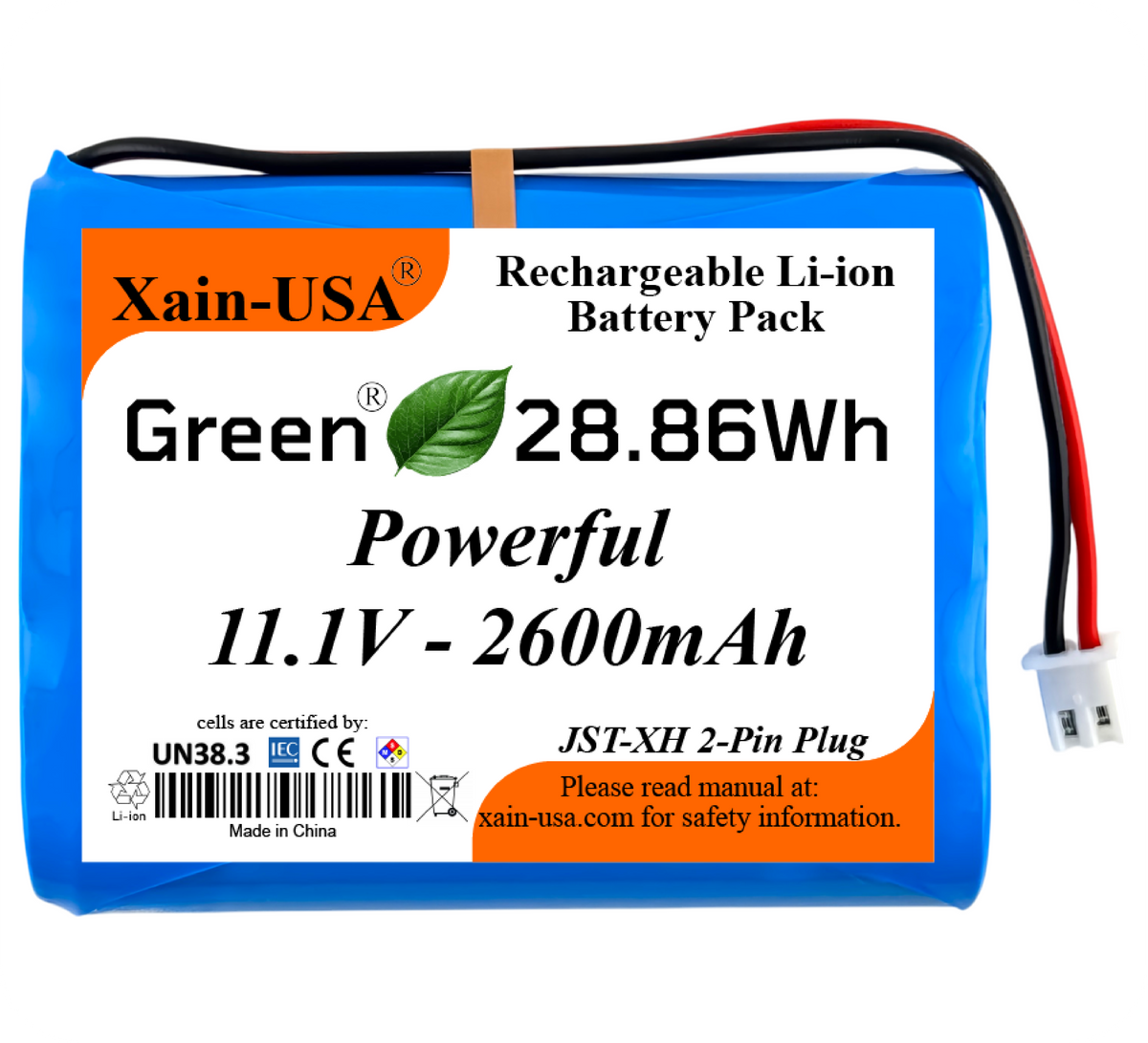 Xain-USA 11.1V 2600mAh battery and JST-XH 2-pin connector for matching IMW889N packs
