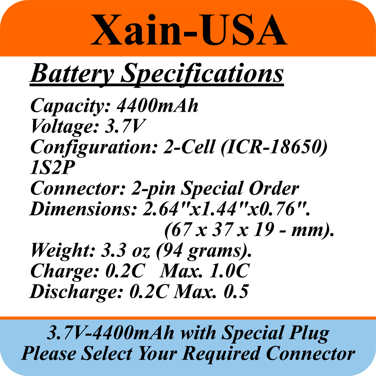 3.7V 4400mAh Custom Order