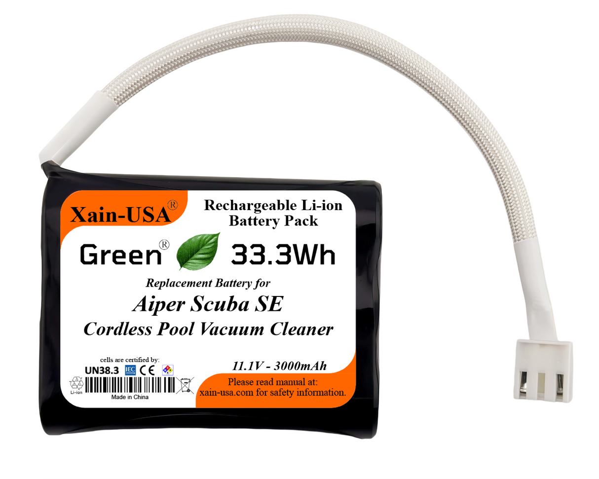 Xain-Pool Power | 3000mAh Upgraded Battery for Aiper Scuba SE Cordless Pool Vacuum Cleaner | 11.1V Extended Runtime Lithium-Ion Pack | OEM Replacement Part HYY0345210 / 3INR19/66