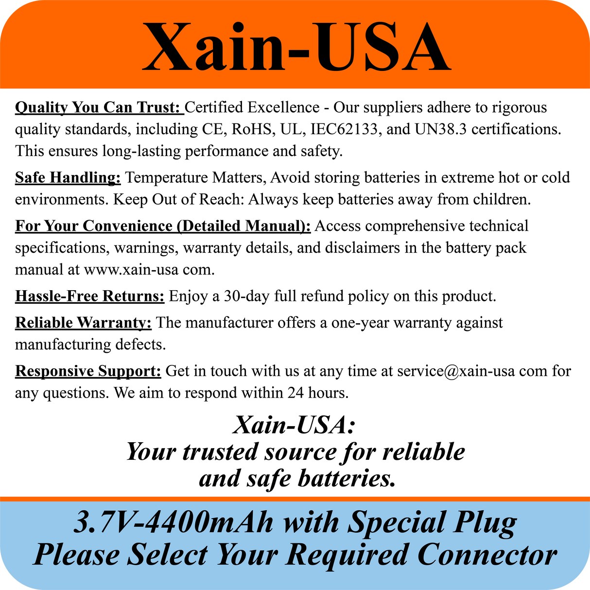 3.7V 4400mAh Custom Order