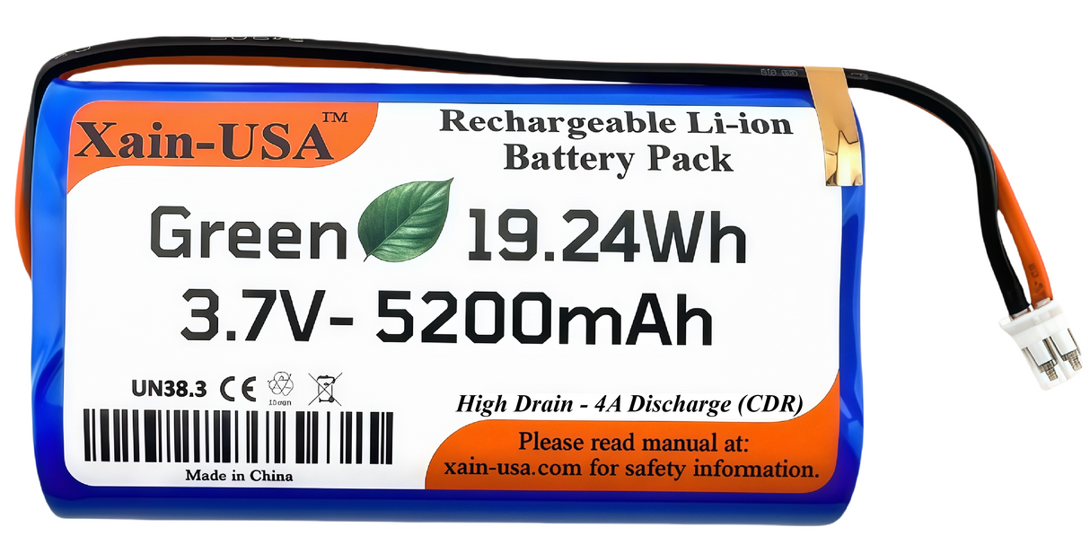 Premium 1S2P 3.7V 5200mAh / High Drain / Li-ion Battery Pack / with JST-PH 2-pin Plug / Supports 4A Continuous Discharge / Ideal for Bluetooth speakers, toys, lighting, and electronics.