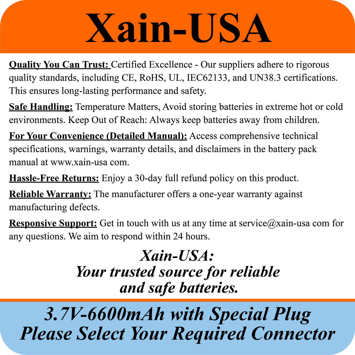 3.7V 6600mAh Special Order