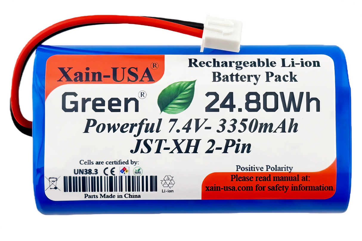 Powerful 7.4V 3350mAh 2S1P Li-ion Battery Pack with JST-XH 2 Pin Positive Polarity Connector for , Heated Back Massager , Solar Lighting , Electronic Equipment , Toys