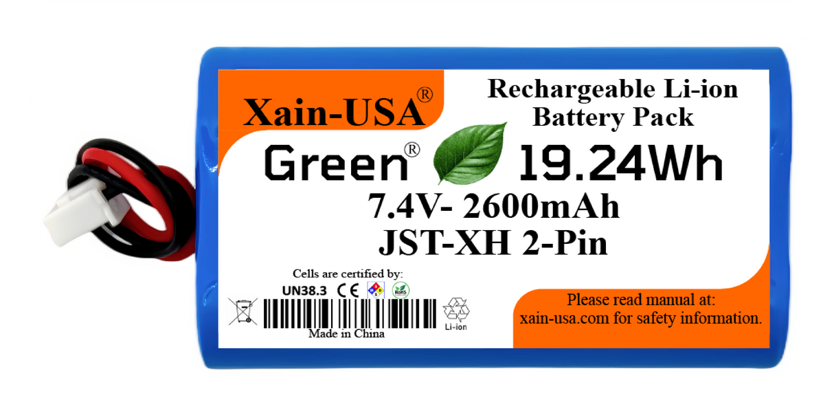 7.4V 2600mAh Rechargeable Battery with XH2.54-2P Connector – Perfect for DIY Electronics, Toys, Lighting, Radios, Speakers, Fishing Lights, Doorbells, Boomboxes, DVD Players, and More!