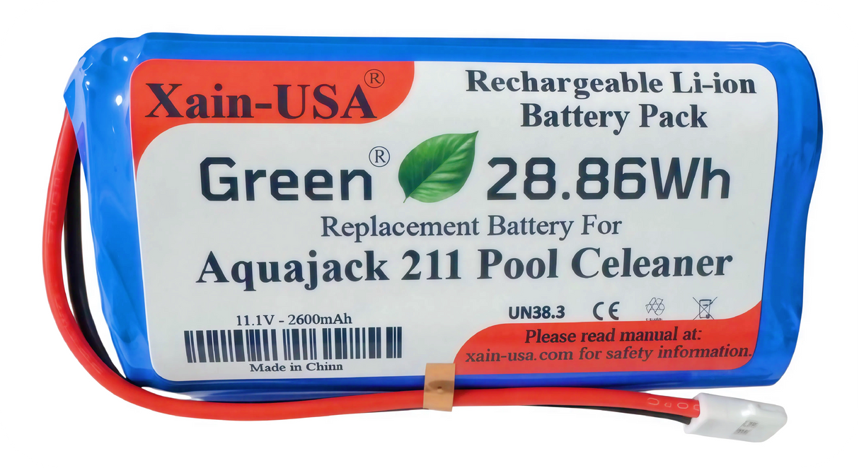 Long-Life Lithium-ion Replacement Battery for Aquajack 211 Pool Cleaner | High-Performance Xain-Xtra Cell 1000+ Charge/Discharge Cycles / 11.1V 2600mAh