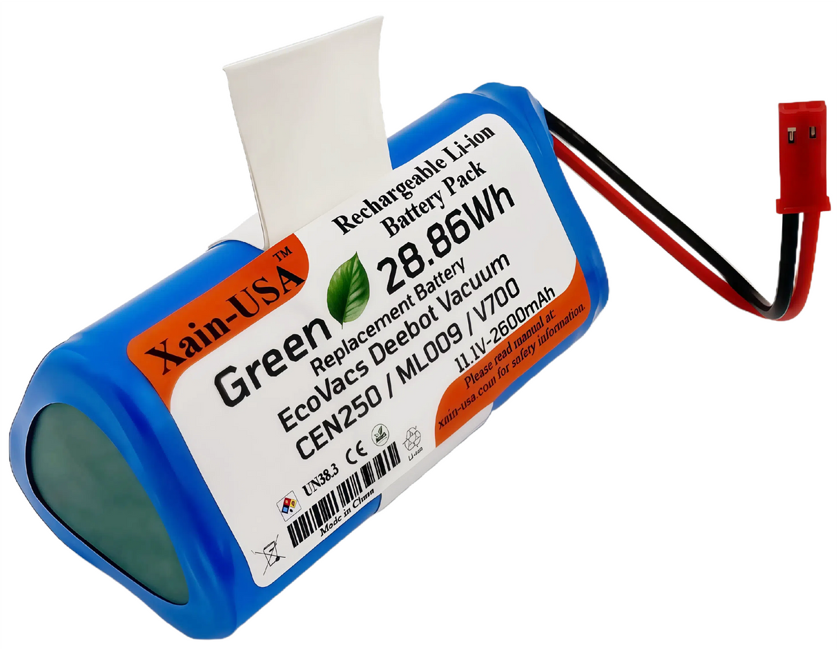 (1-Pack) 11.1V 2600mAh Li-ion Replacement Battery, 28.86Wh – Compatible with Ecovacs CEN250, CEN258 & Dibea ML009, V700