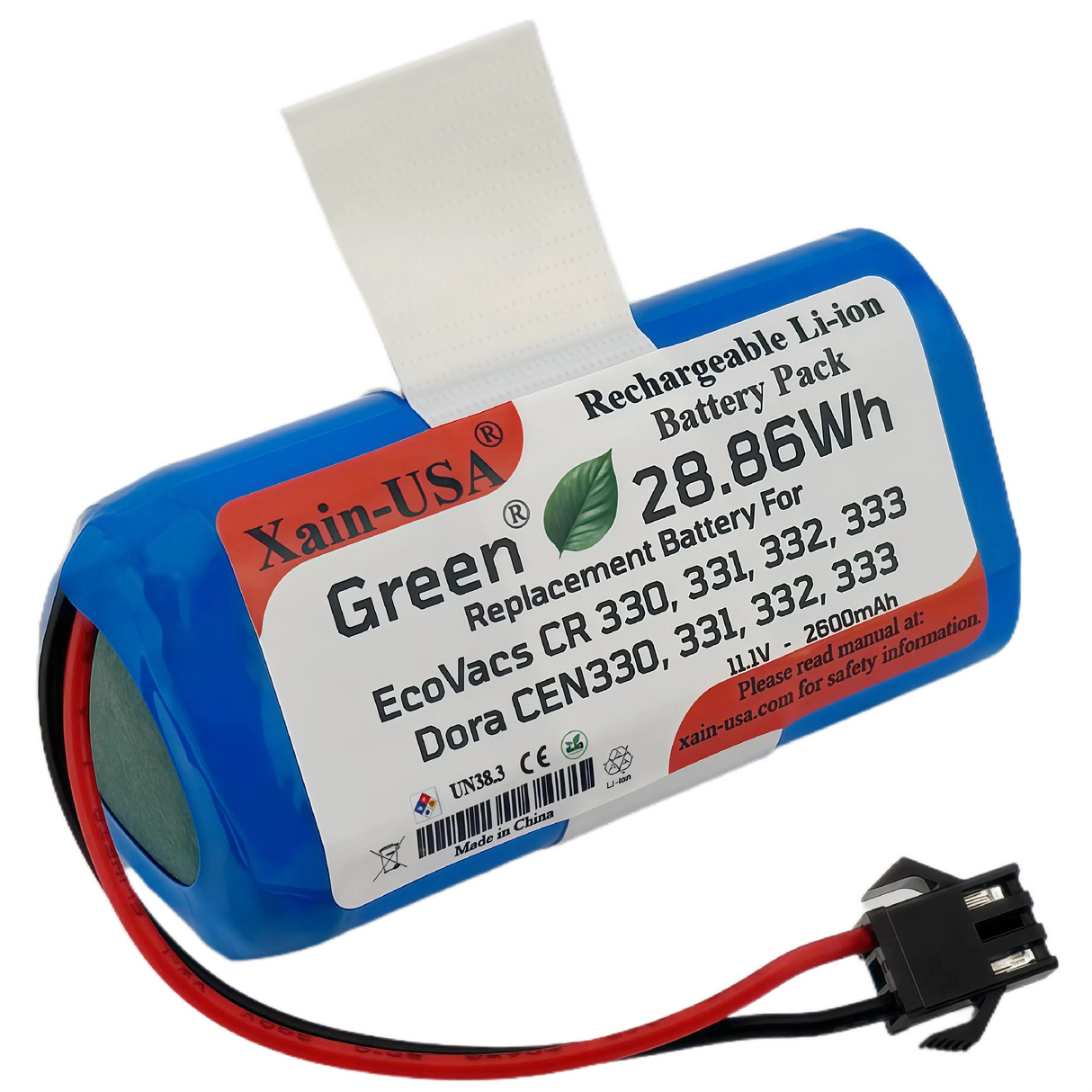 (1-Pack) 11.1V 2600mAh Replacement Battery for Ecovacs CR330, CR331, CR332, CR333, And Dora CEN330, CEN331, CEN332, CEN333 – PN: ICR18650 3S1P & UR18650ZY-3S1P-AAP (28.86Wh)