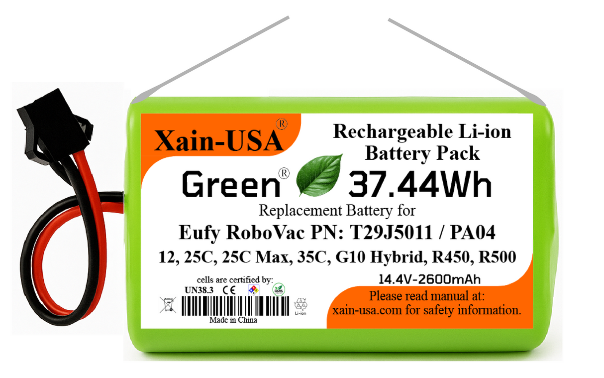 2600mAh Li-ion Replacement Battery Compatible with Eufy RoboVac PN: T29J5011 / PA04 Models: 12, 25C, 25C Max, 35C, G10 Hybrid, R450, R500 - 3-Pin Connector