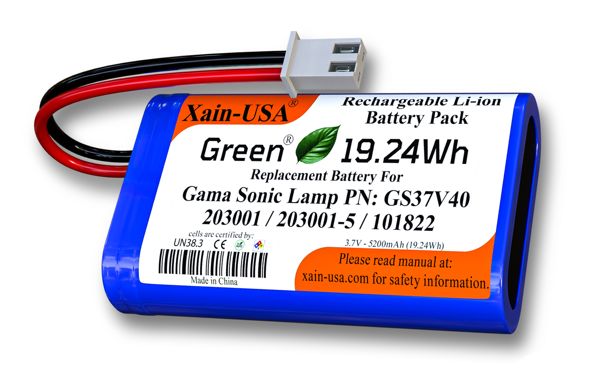 Replacement Battery for Gama Sonic GS37V40 (3.7V Li-ion, 5200mAh / 19.24Wh) – Compatible with Gama Sonic 101822, 203001, 203001-5 Solar Lights, Ultra High Capacity