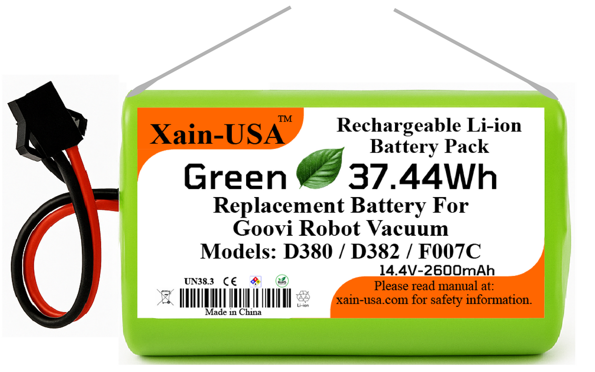 Replacement Battery for Goovi D380, D382, F007C Robot Vacuum Cleaners 14.4V - 2600mAh (37.4Wh) with Built-in Battery Management System (BMS)