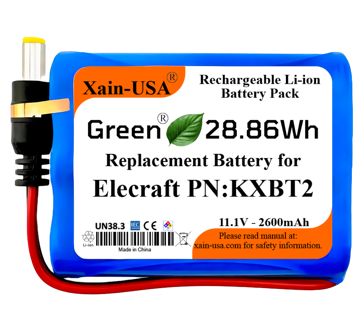KXBT2 Replacement Battery for Elecraft KX2 & KH1, 11.1V 2600mAh Rechargeable Li-ion with Xain-Xtra Cells, 1000+ Cycle Life, BMS with Balancing & Temperature Sensing