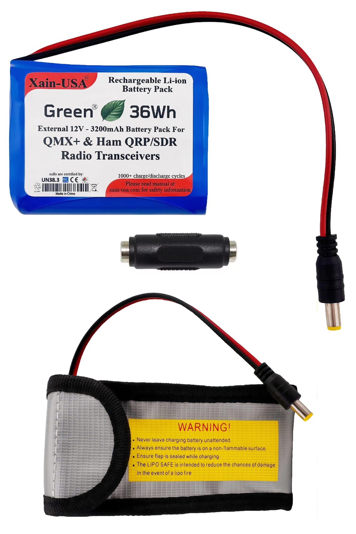 12V 3200mAh Li-ion Rechargeable External Battery – Compatible with QMX+ Transceivers & SDR/QRP Ham Radios High-Endurance Power with Xain-Xtra Cells, Rated for 1000+ Charge Cycles