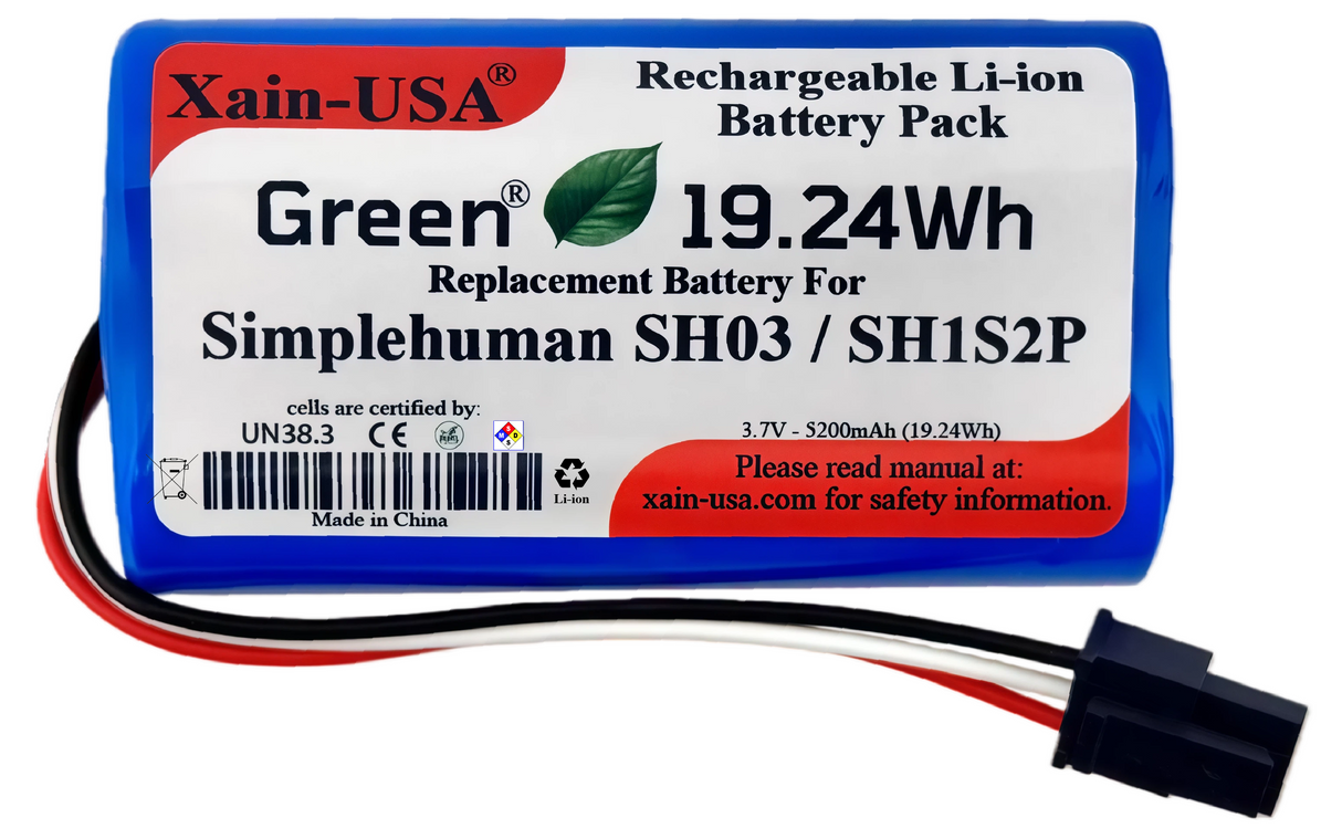 High-Capacity Replacement Battery for Simplehuman SH03, SH1S2P – 3.7V 5200mAh (19.24Wh) with Built-in BMS – Lasts 2X Longer Than Standard Packs