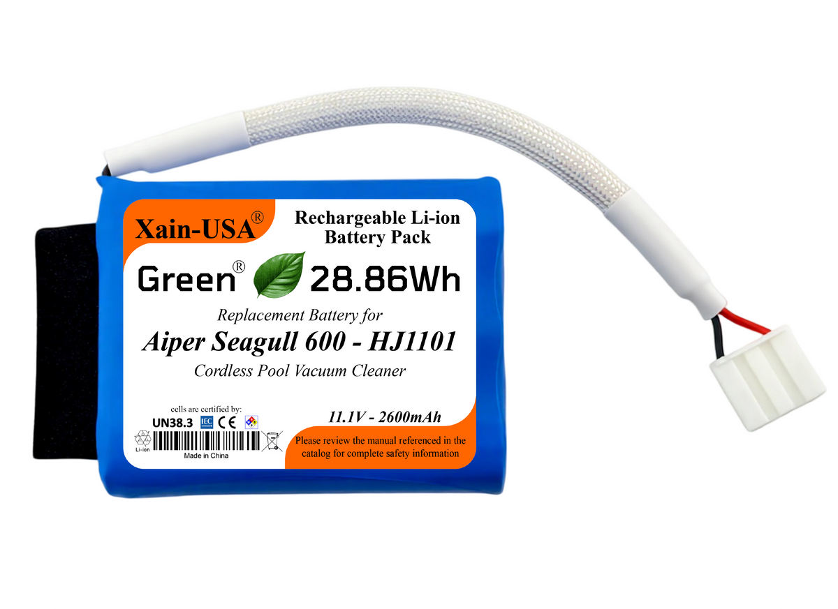2600mAh Replacement Battery for Aiper Seagull 600 HJ1102 Cordless Pool Vacuum, 11.1V 28.86Wh, Built-in BMS – Check Connector Compatibility Before Ordering