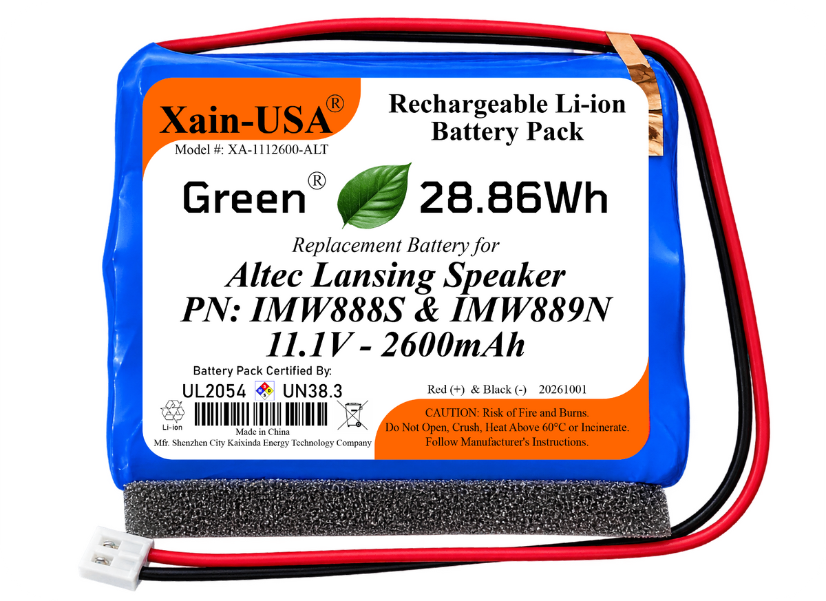 Xain-USA UL 2054 Certified 11.1V 2600mAh Replacement Battery for Altec Lansing Super LifeJacket IMW888 & Jolt IMW889 Series Speakers, 28.86Wh, 5A BMS