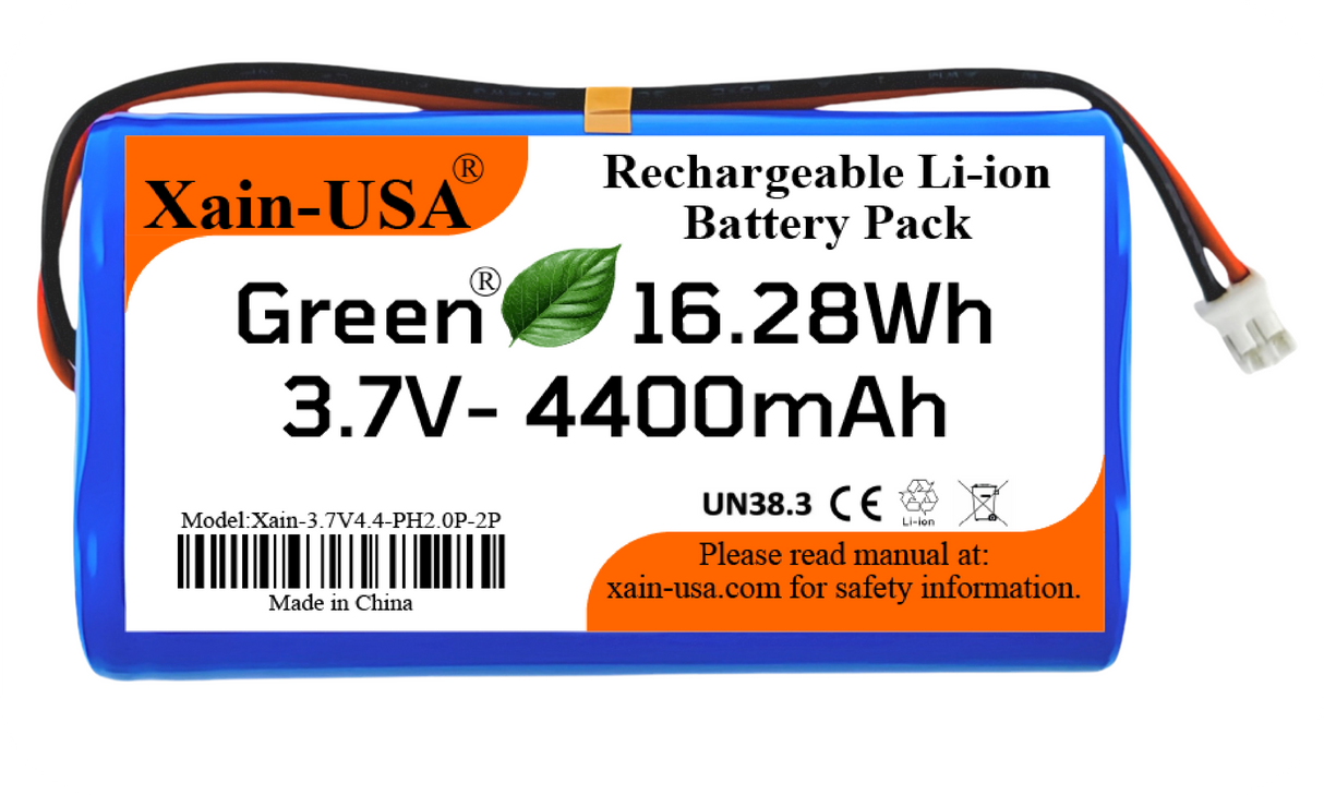 (1-Pack) 3.7V 4400mAh Li-ion Rechargeable Battery Pack with JST-PH2.0 2-Pin Connector for Electronics, LED Lighting, Low-Drain Devices, Outdoor Lights, Toys, GPS, Speakers, Fire Alarm