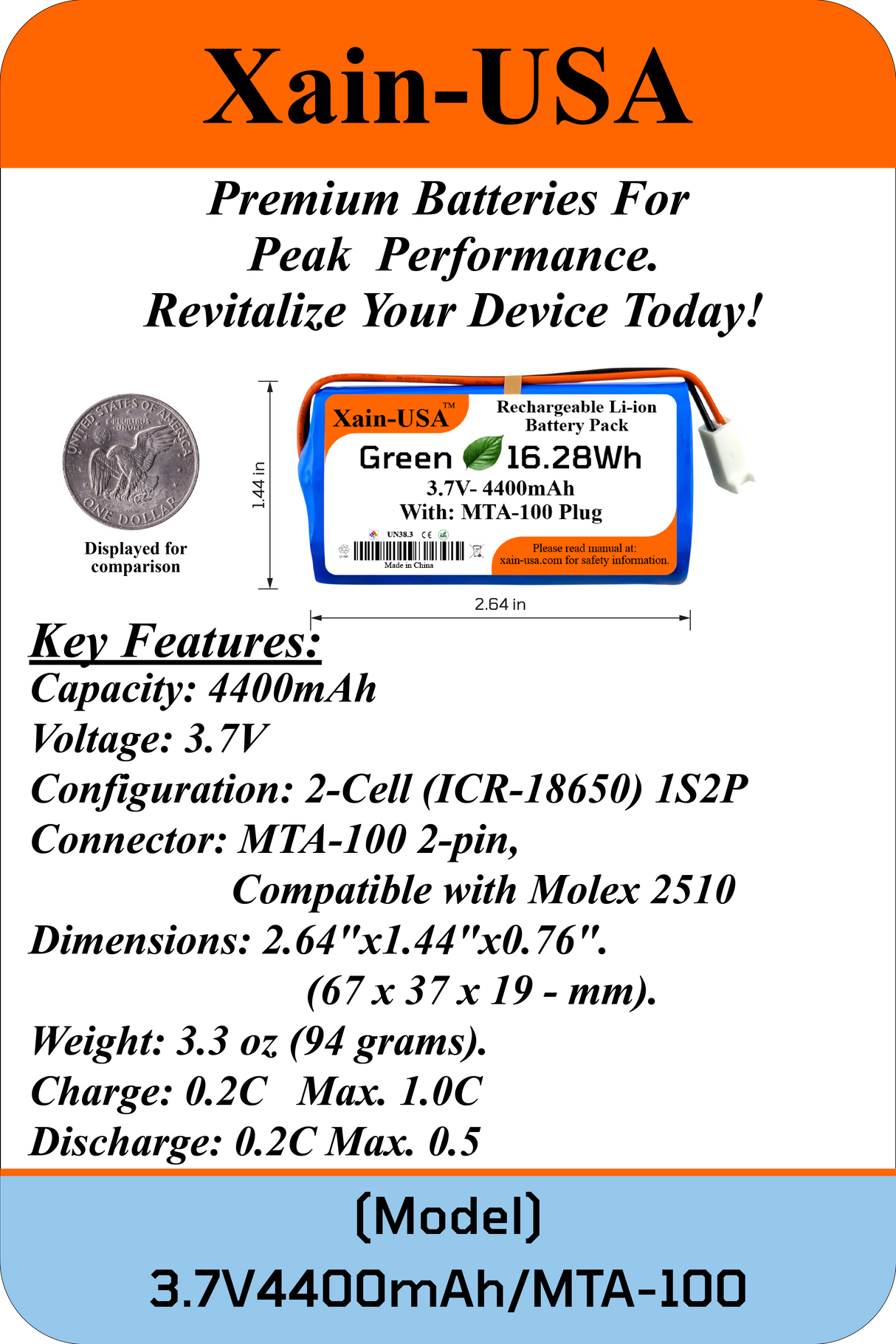 3.7V 4400mAh JST-MTA 100
