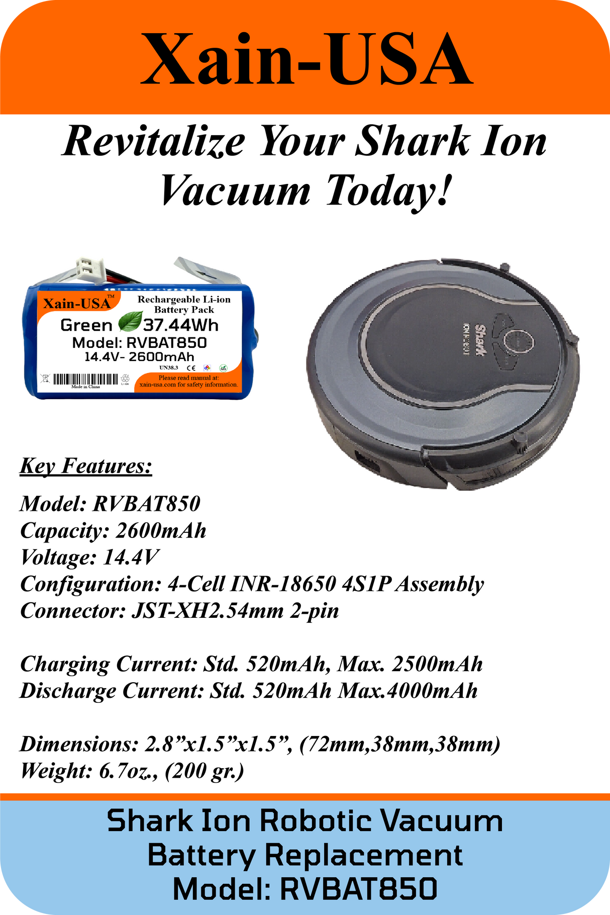 14.4V 2600mAh for Shark Ion Robot Vacuum