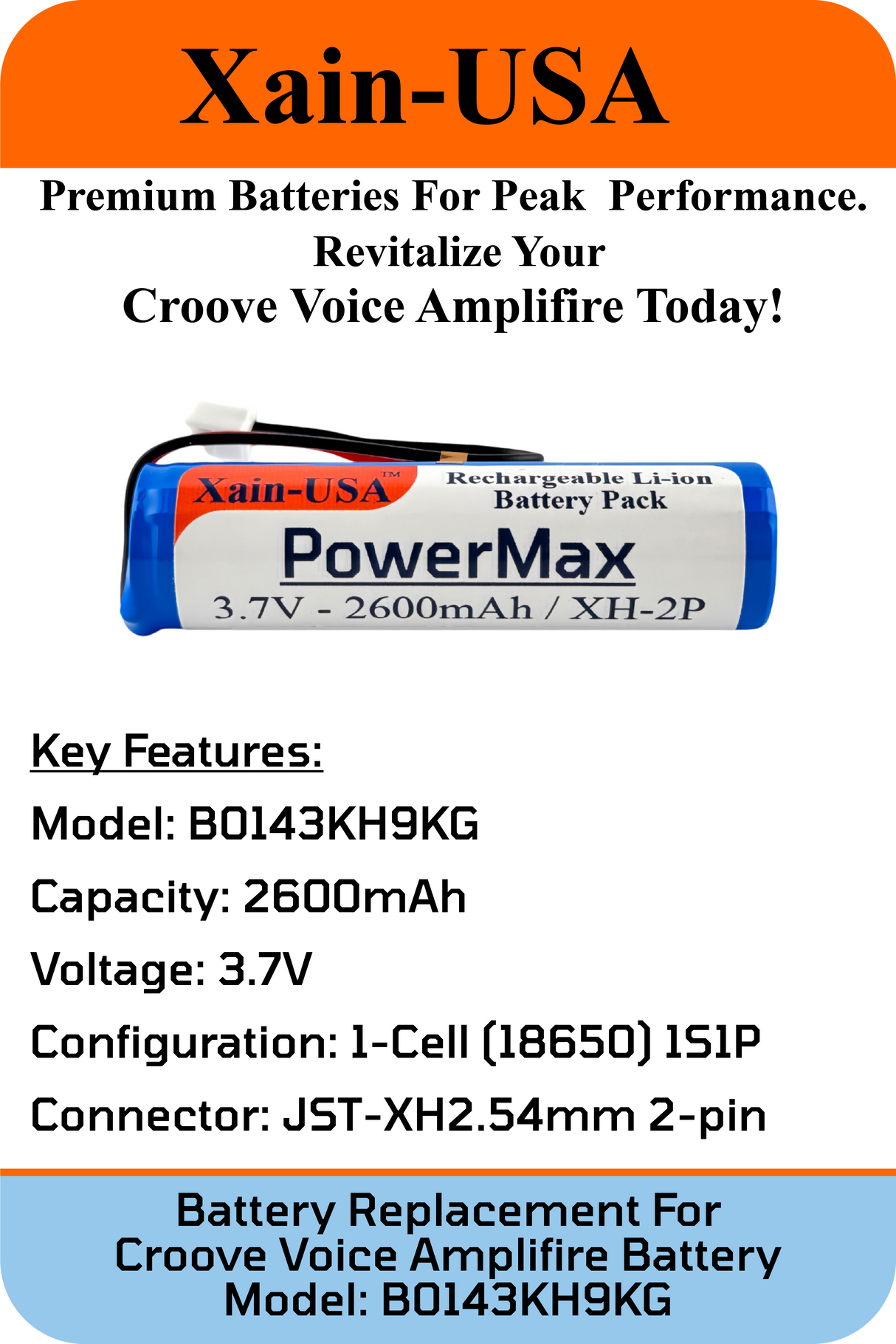 3.7V 2600mAh JST-XH 2.54 for Croove Amplifier