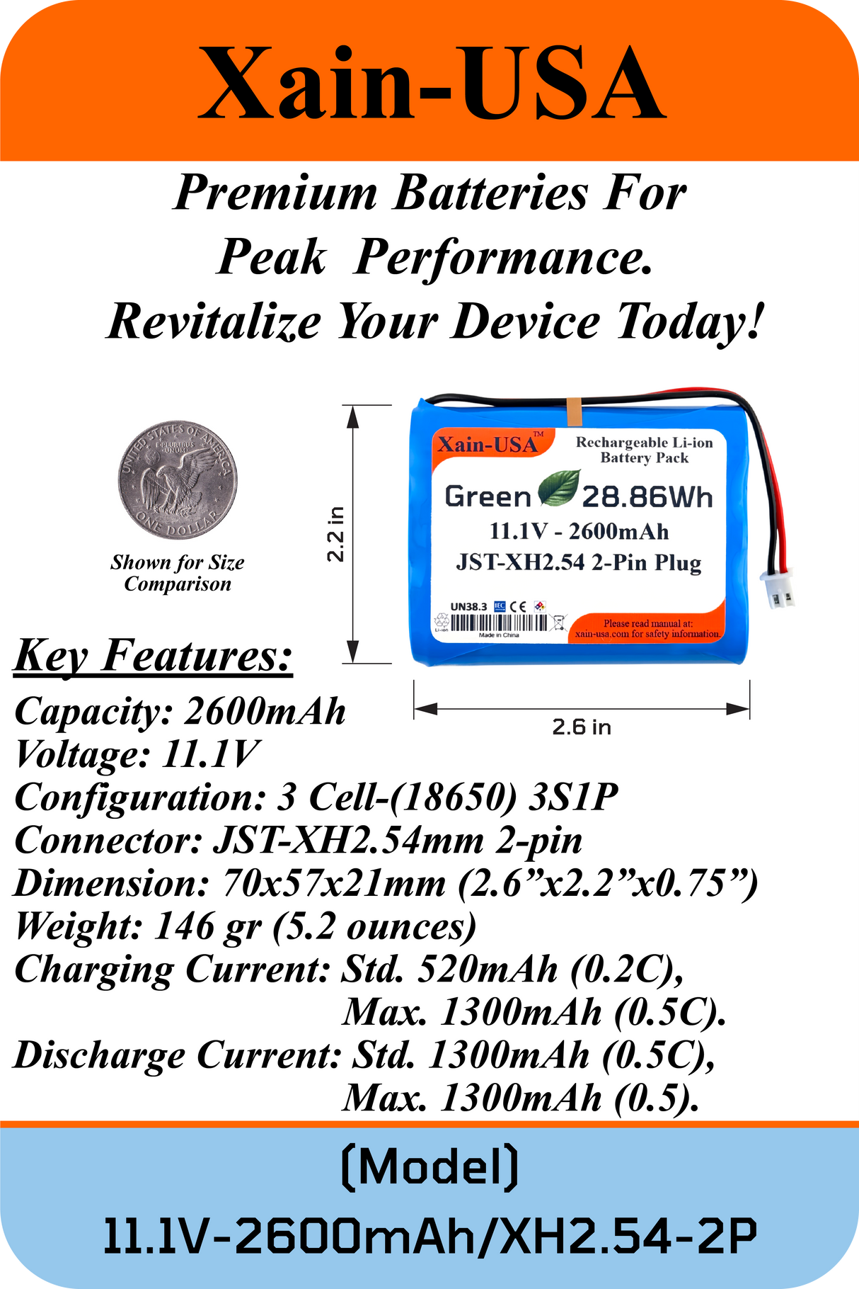 11.1V 2600mAh JST-XH 2.54 for Altec Lansing Speakers