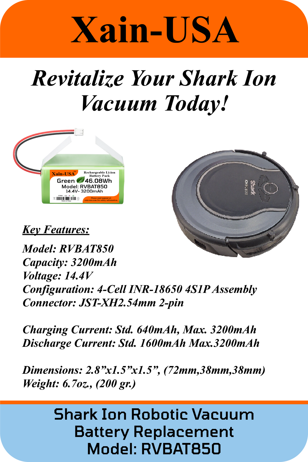 14.4V 3200mAh for Shark Ion Robot Vacuum