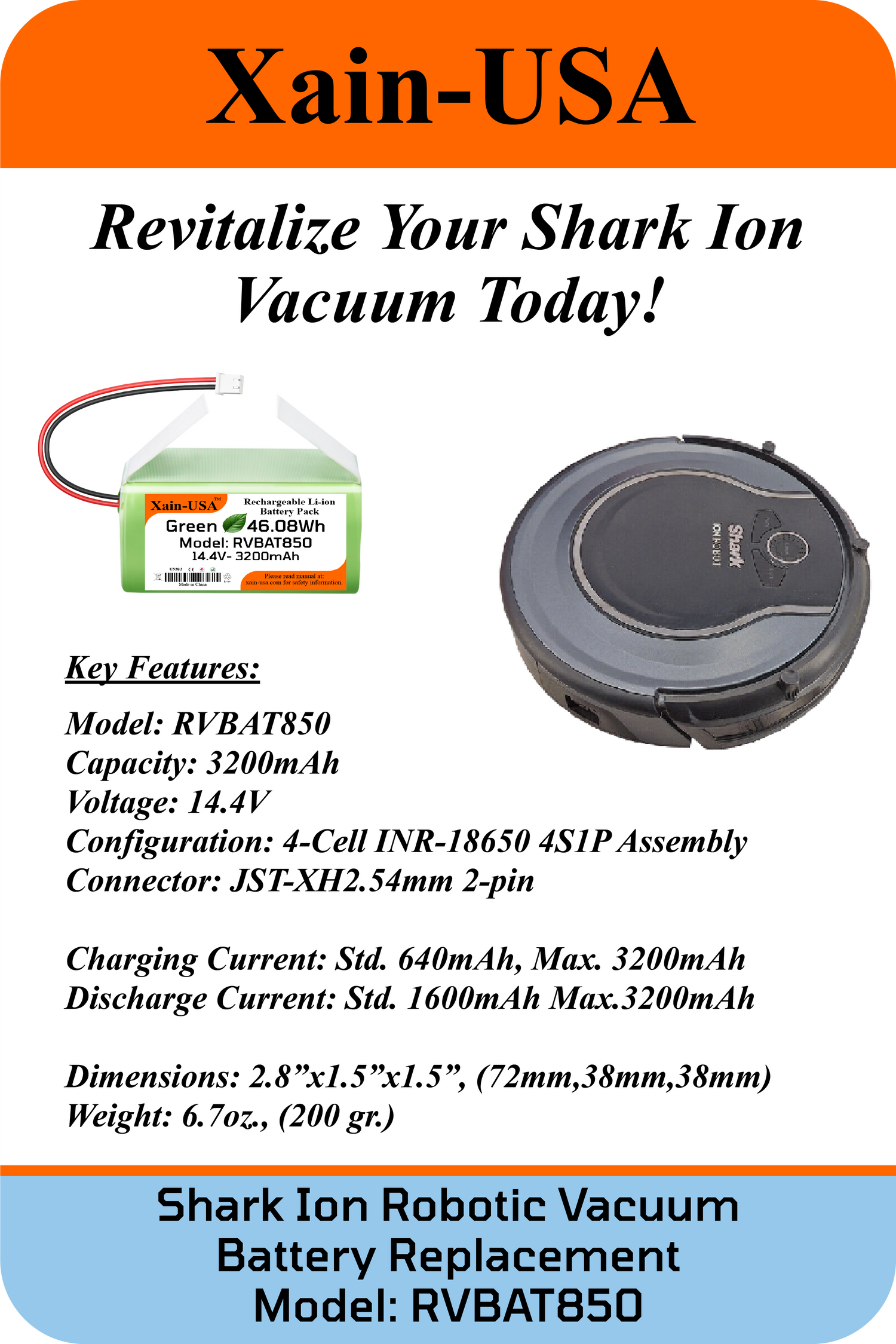 14.4V 3200mAh for Shark Ion Robot Vacuum