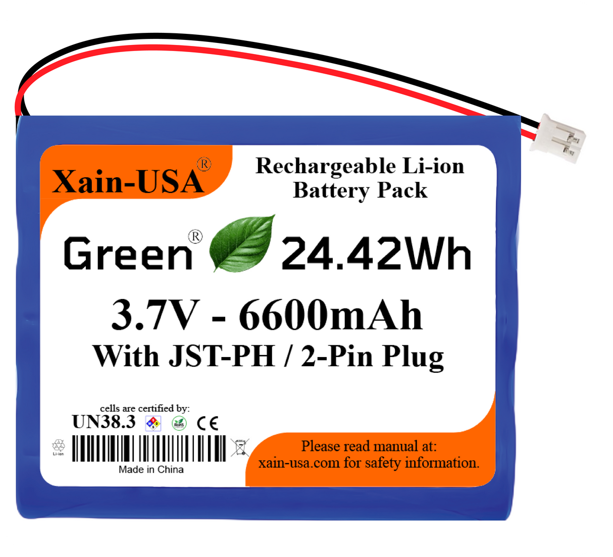 3.7V 6600mAh JST-PH 2.0