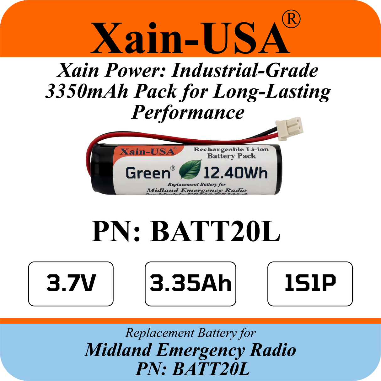 3350mAh Replacement Battery for Midland Radios PN: BATT20L First Gen. ER200 ER210 ER300 ER310