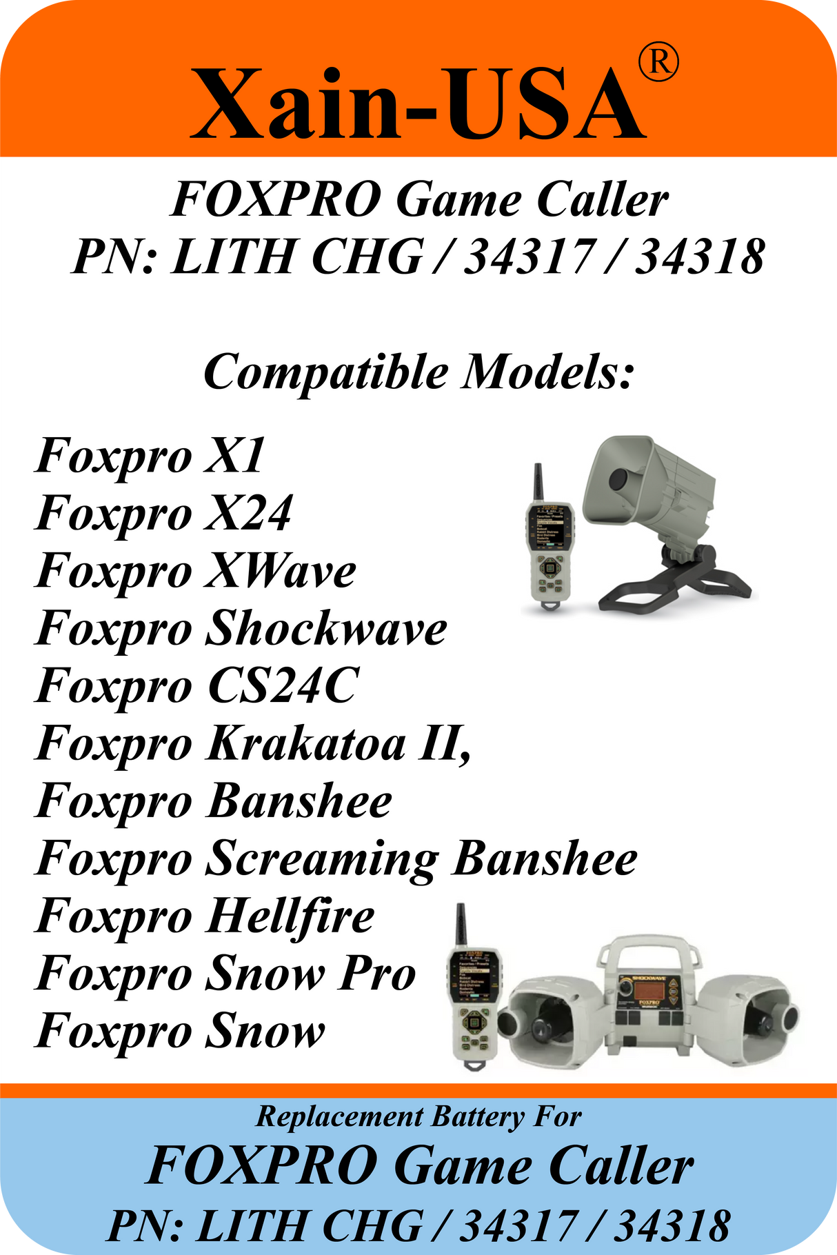 2600mAh Replacement Battery for FOXPRO Game Caller PN: LITH CHG / 34317 / 34318