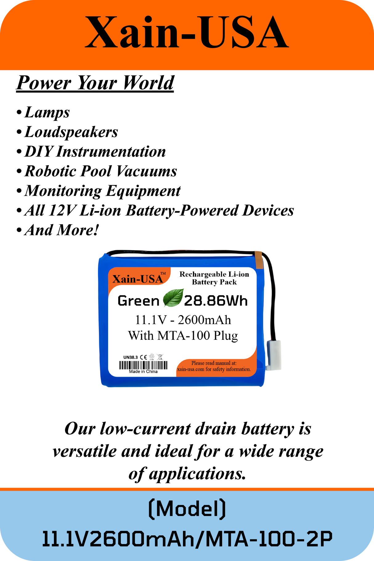 11.1V 2600mAh JST-MTA 100