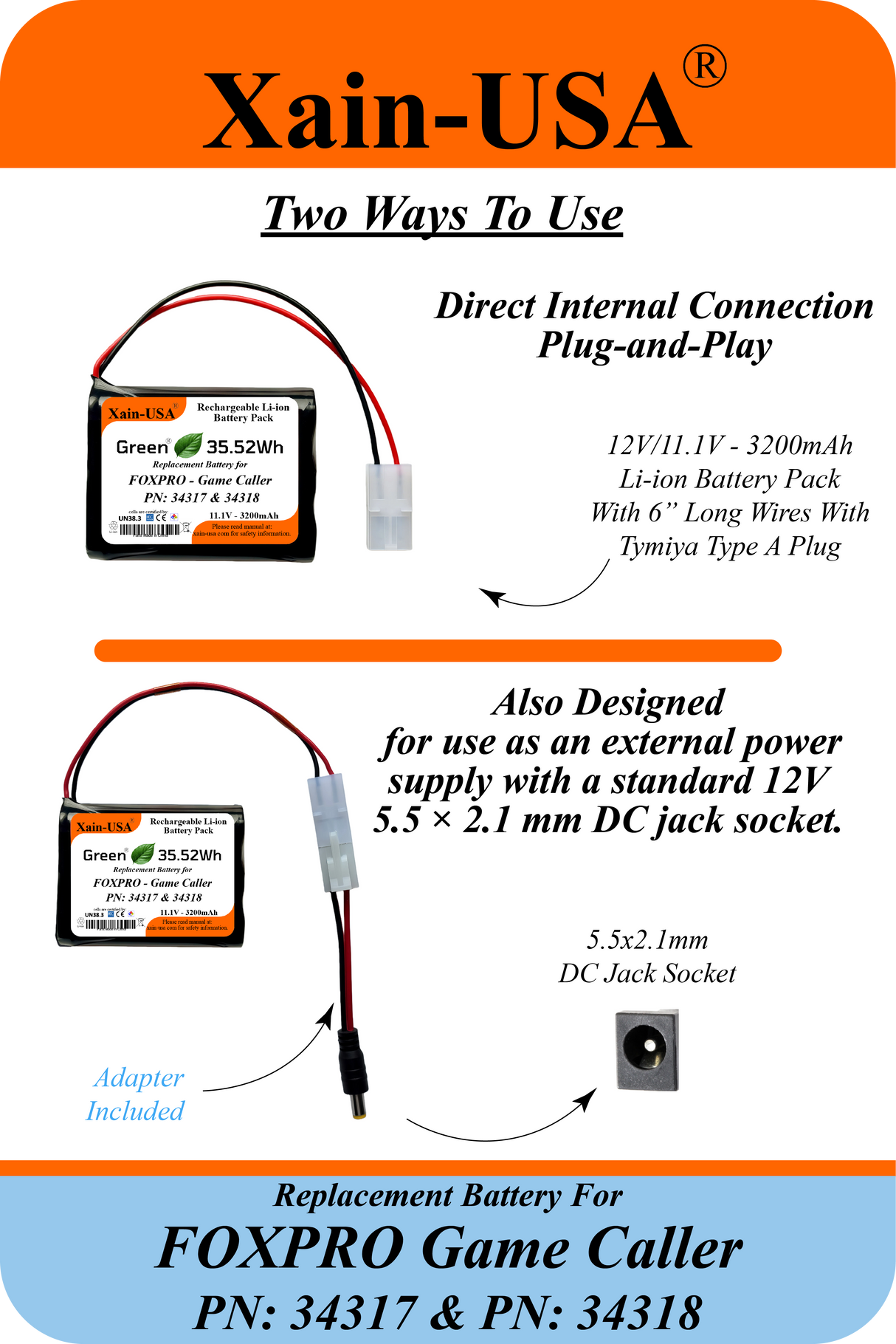 3200mAh Replacement Battery for FOXPRO Game Caller PN: 34317