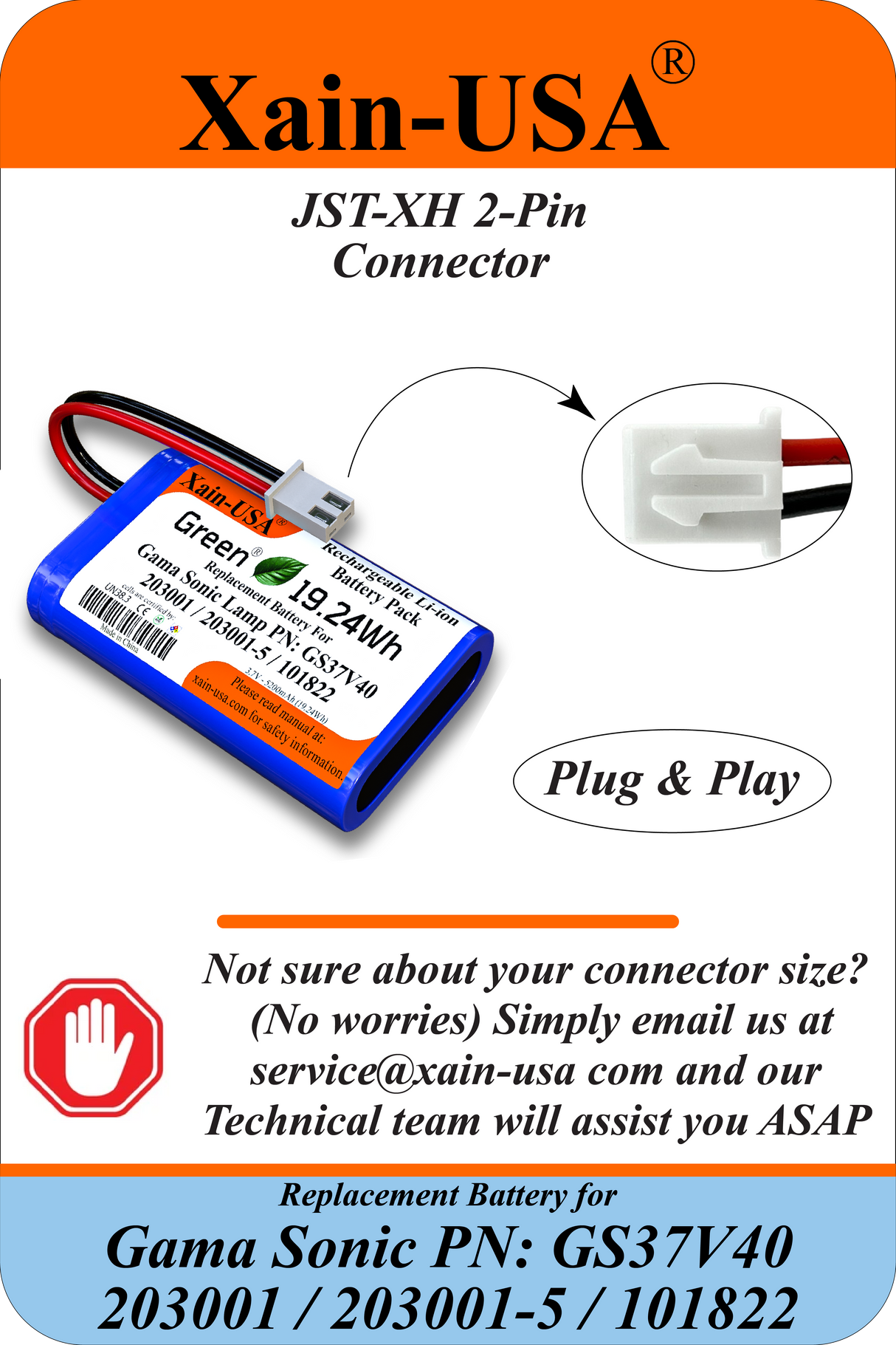 Replacement Battery for Gama Sonic GS37V40 (3.7V Li-ion, 5200mAh / 19.24Wh) – Compatible with Gama Sonic 101822, 203001, 203001-5 Solar Lights, Ultra High Capacity