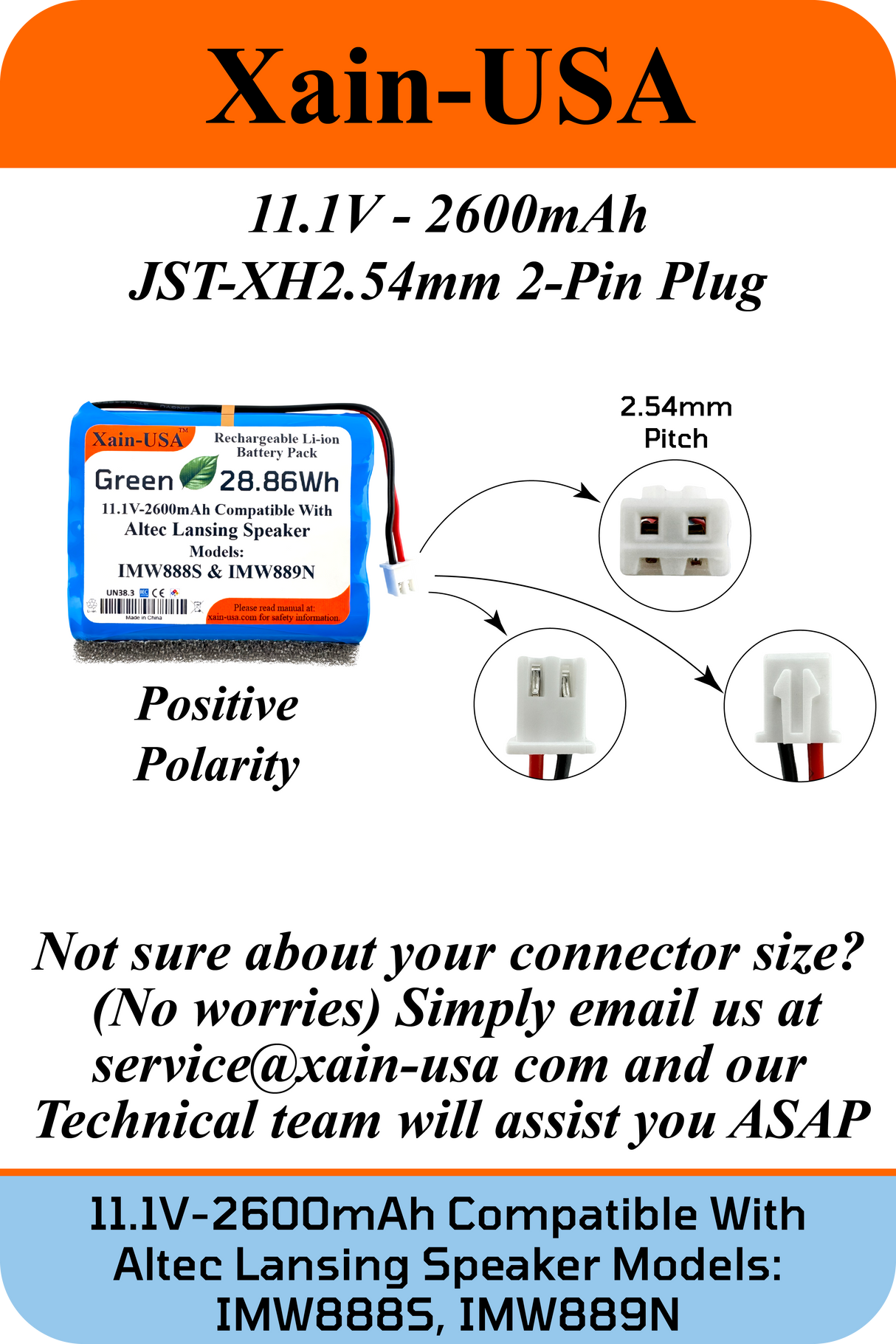 11.1V 2600mAh JST-PH 2.0 for Altec Lansing Speakers