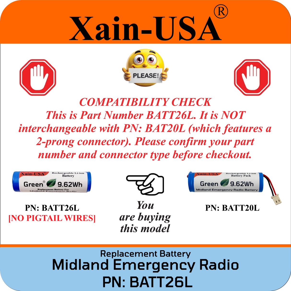 (2-Pack) Replacement Battery for Midland Emergency Radio ER210 (2nd Gen.) & ER310 (2nd Gen.) PN: BATT26L 2600mAh
