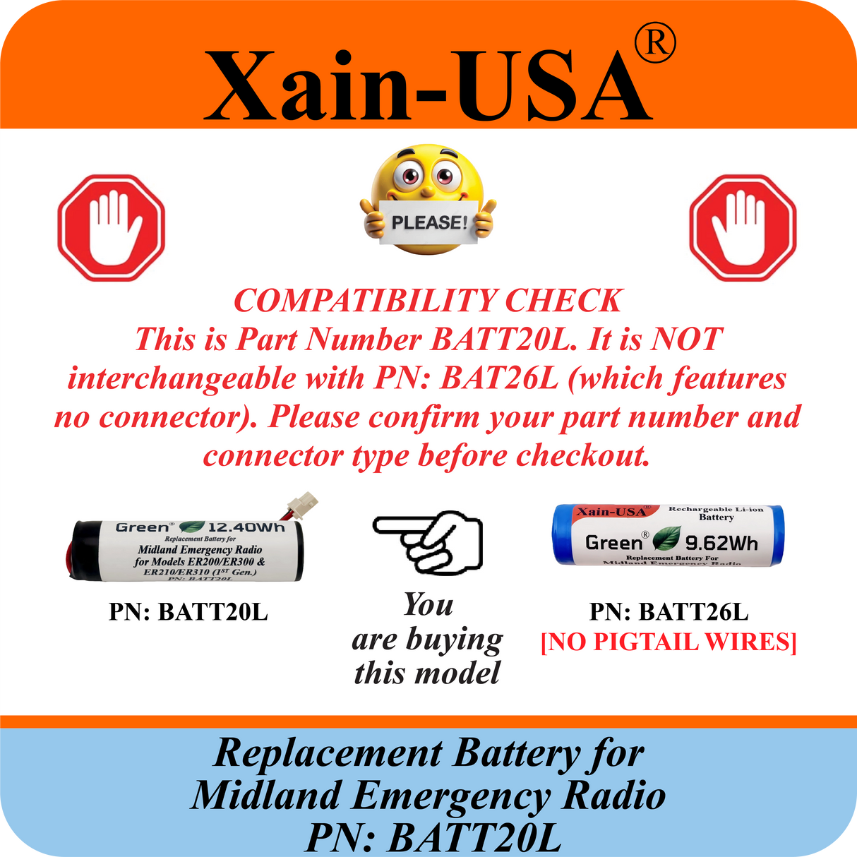 High Capacity 3350mAh Rechargeable Replacement Battery — Compatible with Midland Emergency Weather Radios | Part No. BATT20L | Fits First-Generation ER200, ER210, ER300, and ER310 Models