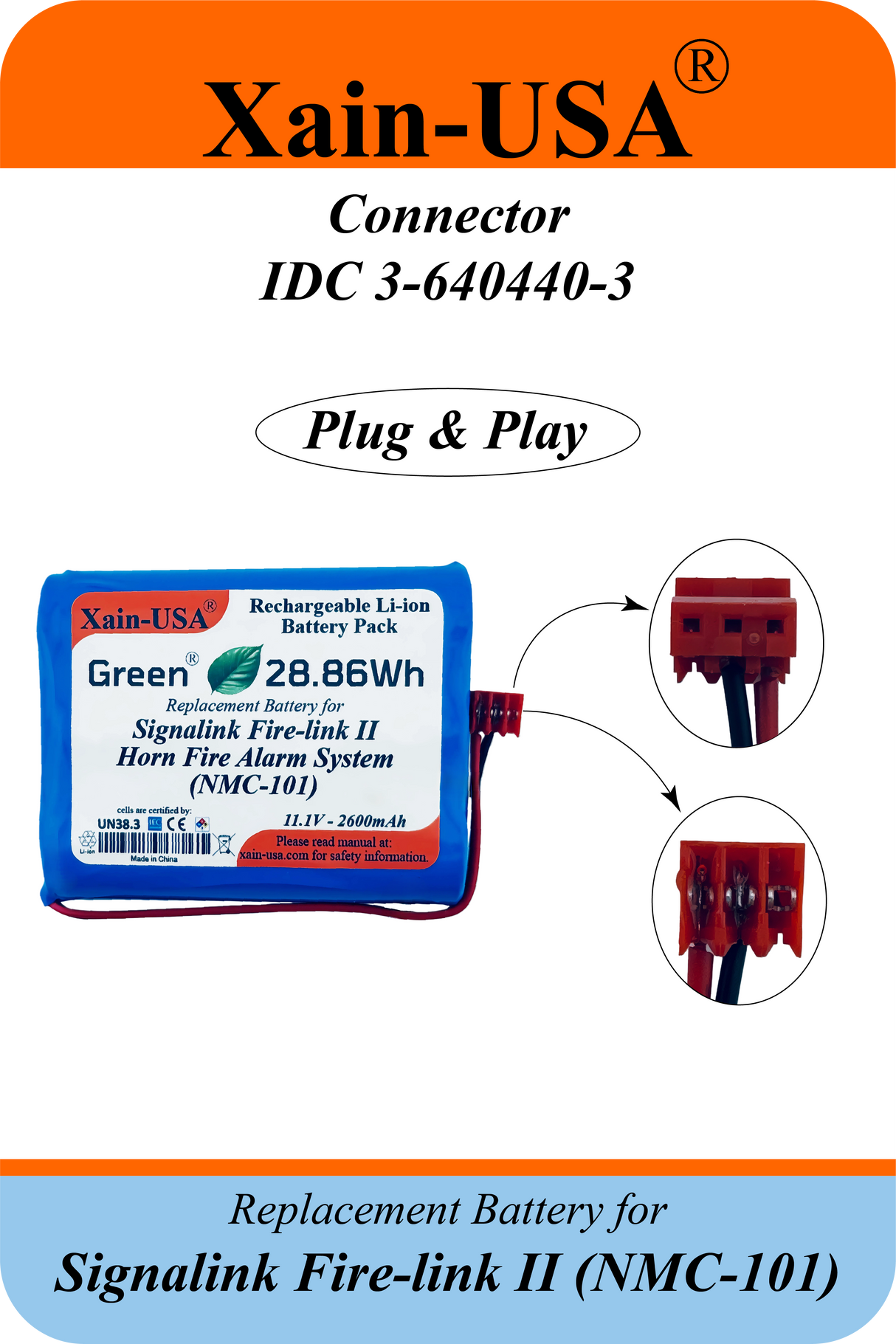 (1-Pack ) 11.1V 2600mAh Replacement Battery for Signalink Firelink 2 Horn Fire Alarm System (NMC‑101) – Built‑In BMS Protection.