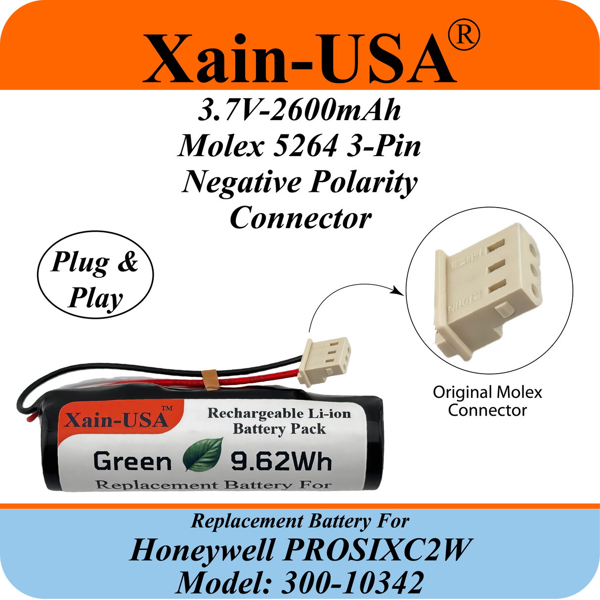 PN: 300-10342 Replacement Battery for Honeywell PROSIXC2W Converter, 3.7V 2600mAh, reliable power for seamless performance.