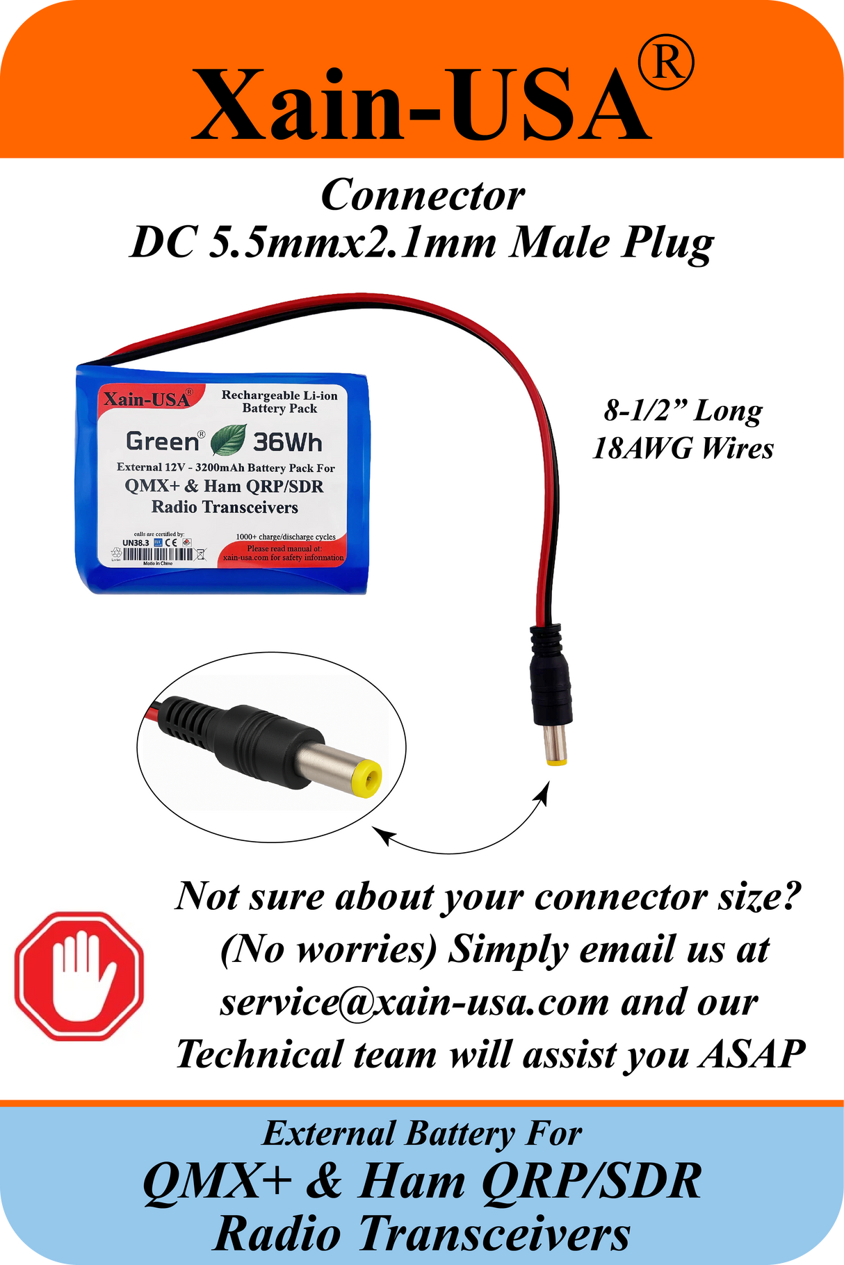 12V 3200mAh Li-ion Rechargeable External Battery – Compatible with QMX+ Transceivers & SDR/QRP Ham Radios High-Endurance Power with Xain-Xtra Cells, Rated for 1000+ Charge Cycles