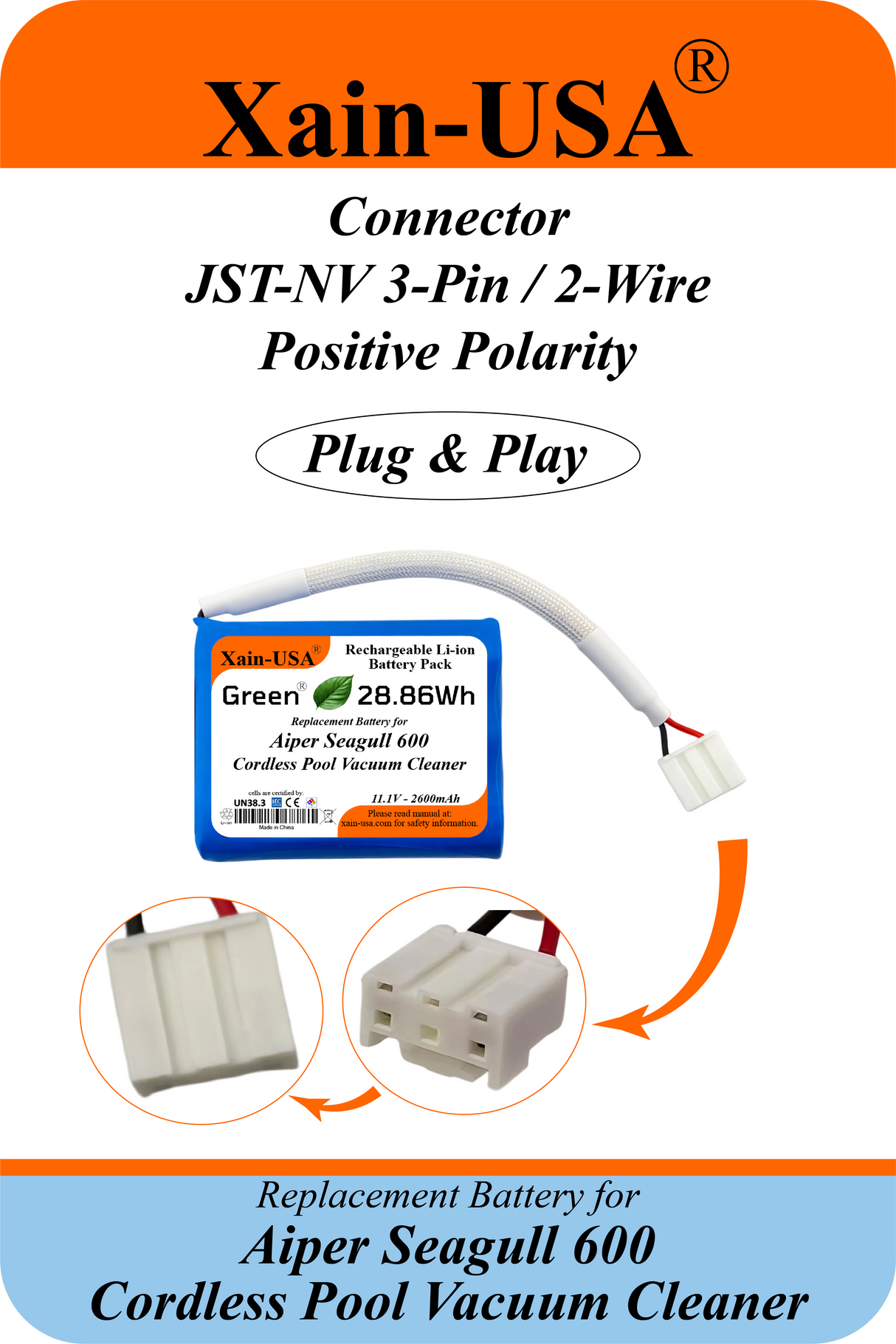 Replacement Battery Pack for Aiper Seagull 600 / Paxcess Frisbee / Intex / Bestway (Disc Models) Cordless Pool Vacuum Cleaner | High-Capacity 11.1V 2600mAh Rechargeable Lithium-Ion | Long Runtime.