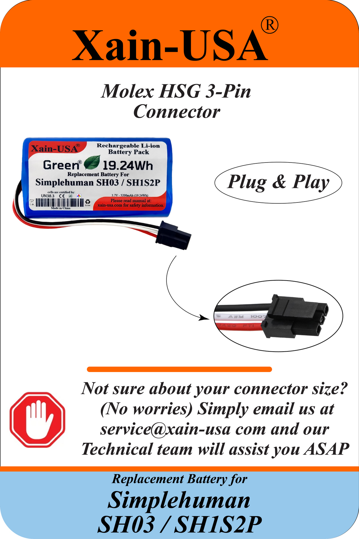 High-Capacity Replacement Battery for Simplehuman SH03, SH1S2P – 3.7V 5200mAh (19.24Wh) with Built-in BMS – Lasts 2X Longer Than Standard Packs