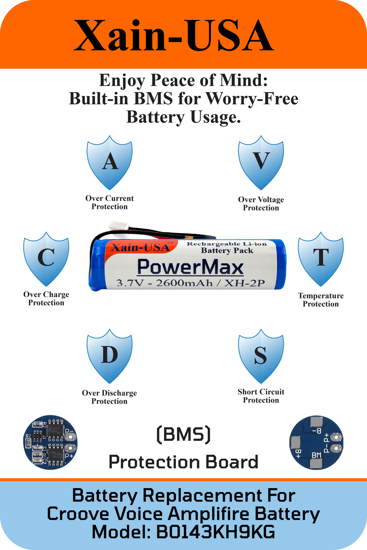3.7V 2600mAh JST-XH 2.54 for Croove Amplifier