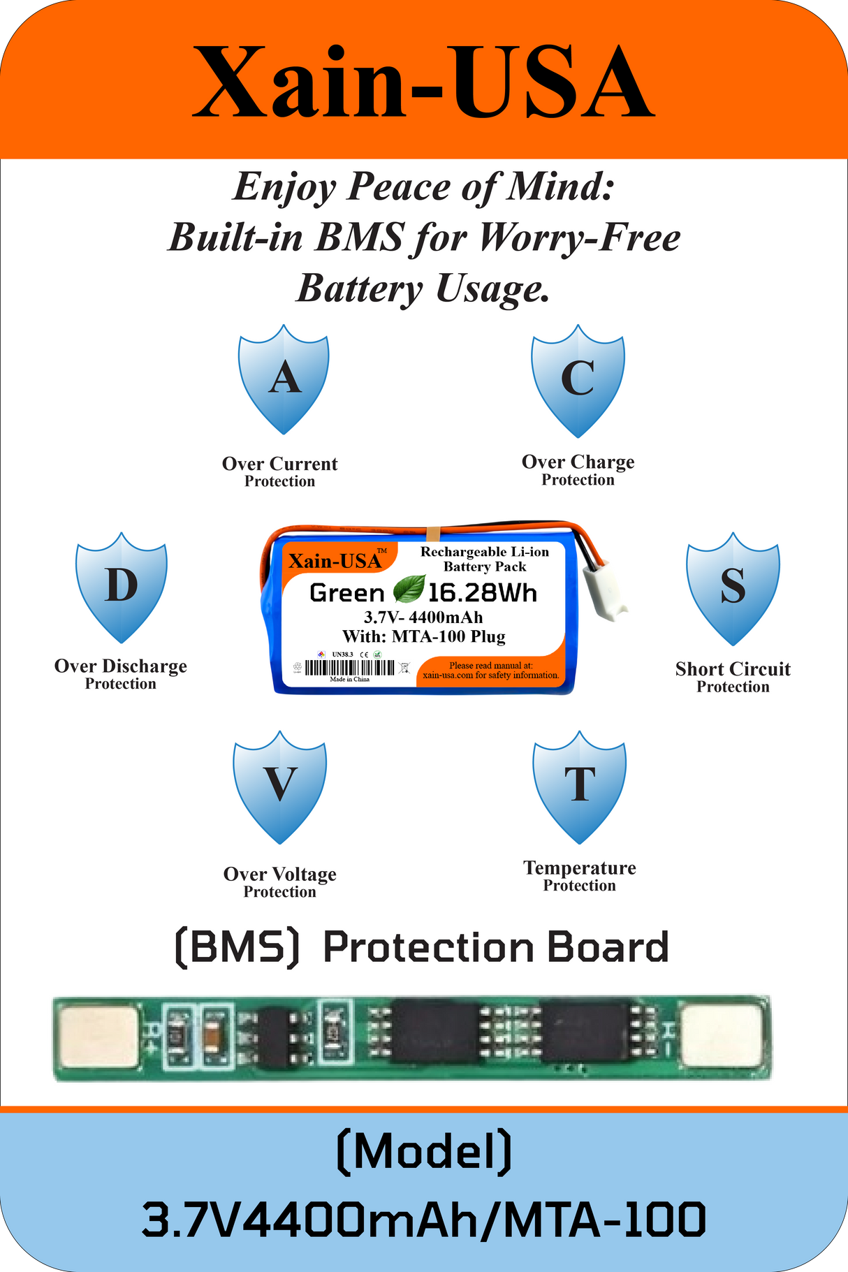 3.7V 4400mAh JST-MTA 100