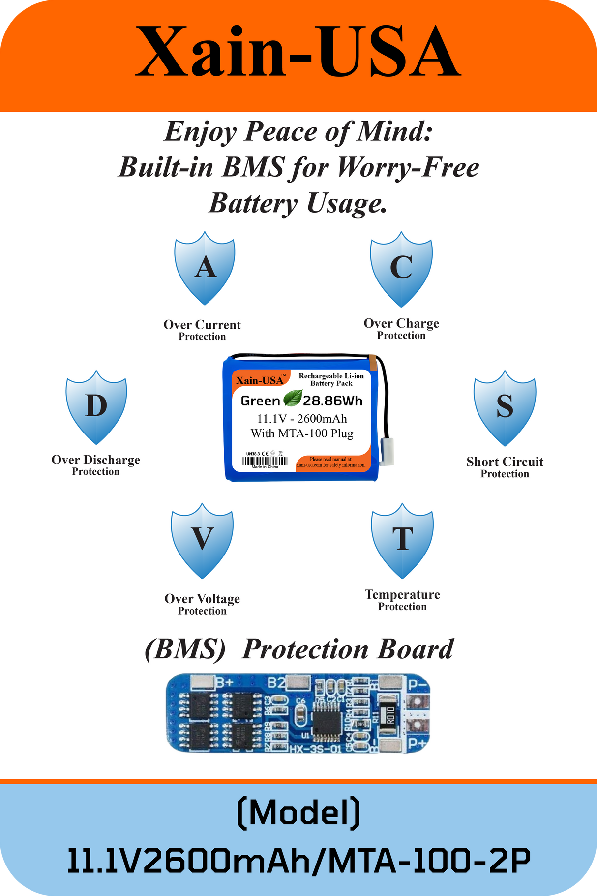11.1V 2600mAh JST-MTA 100