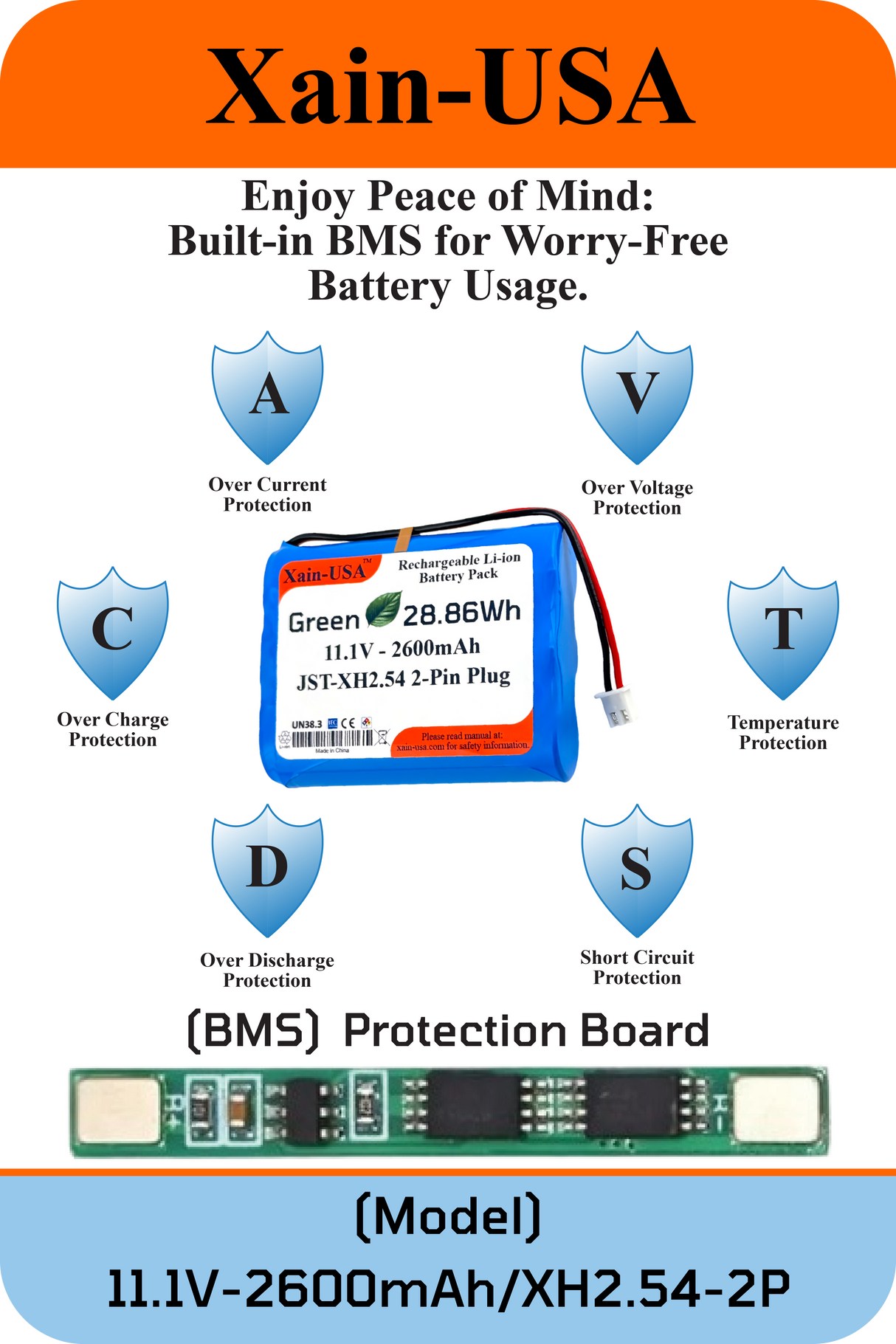 11.1V 2600mAh JST-XH 2.54 for Altec Lansing Speakers