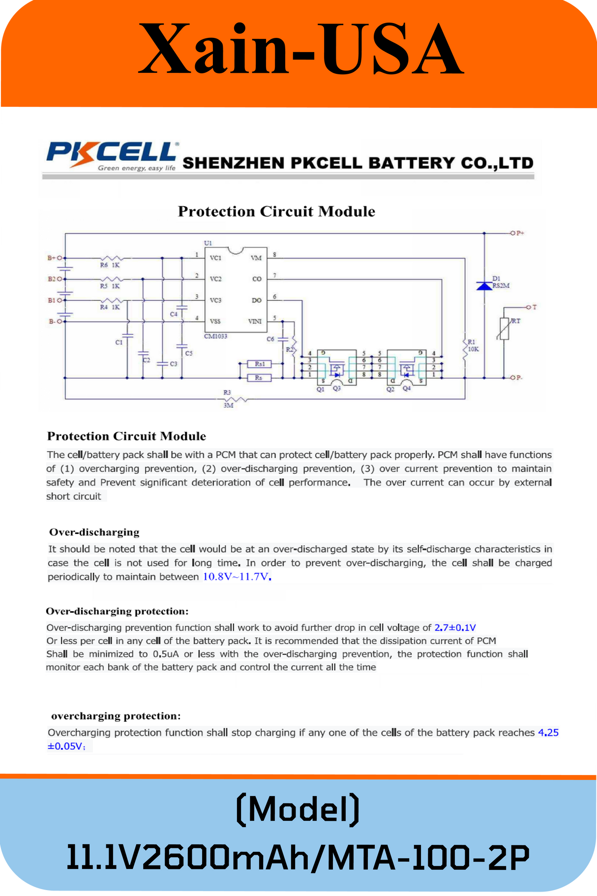 11.1V 2600mAh JST-MTA 100