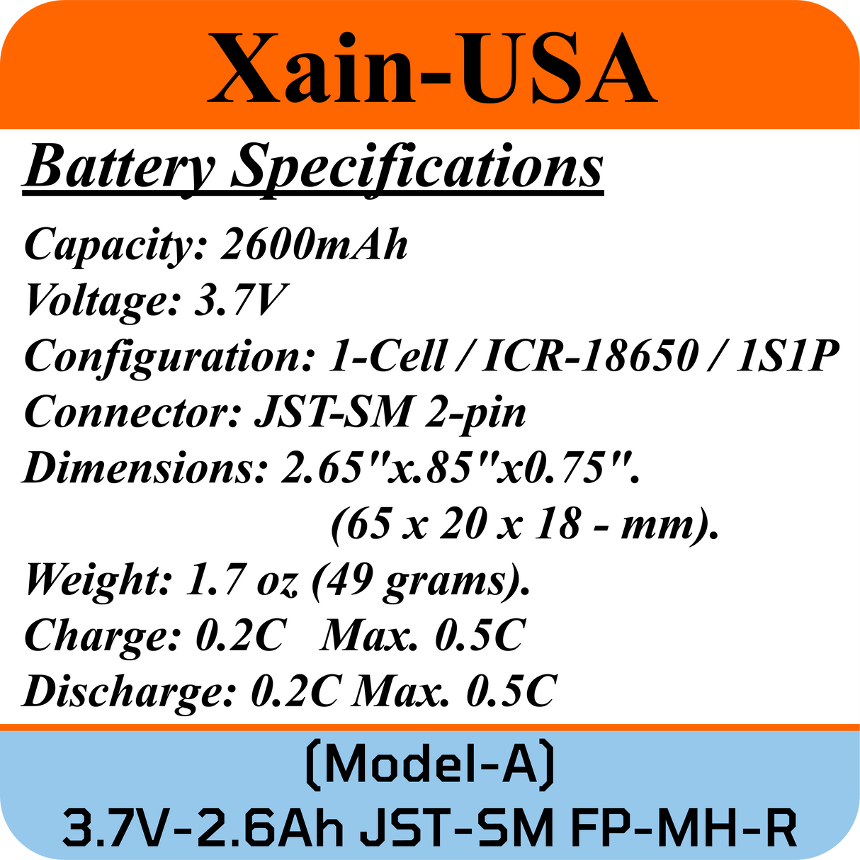 3.7V 2600mAh JST-SM 2.0