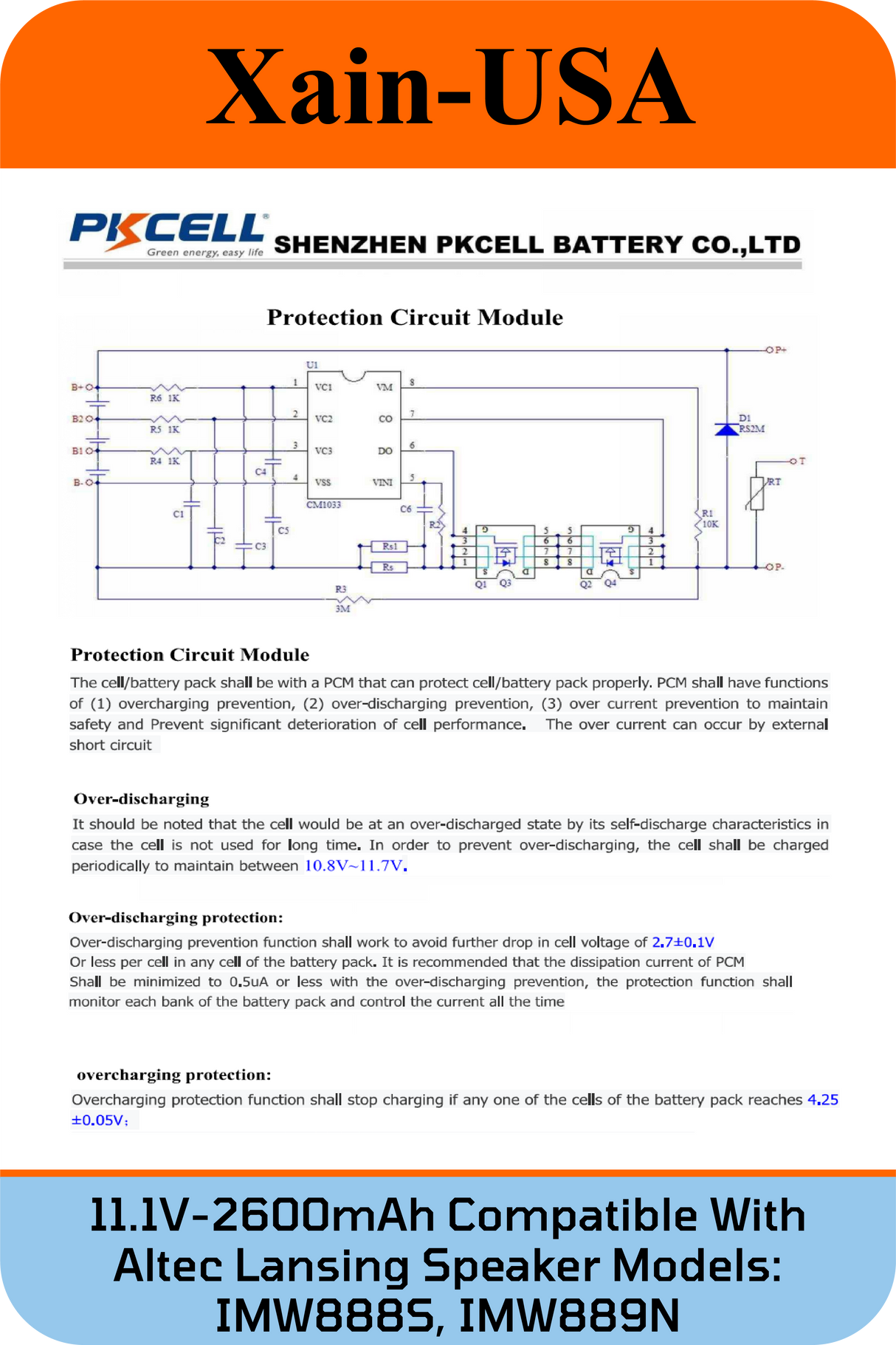 11.1V 2600mAh JST-PH 2.0 for Altec Lansing Speakers