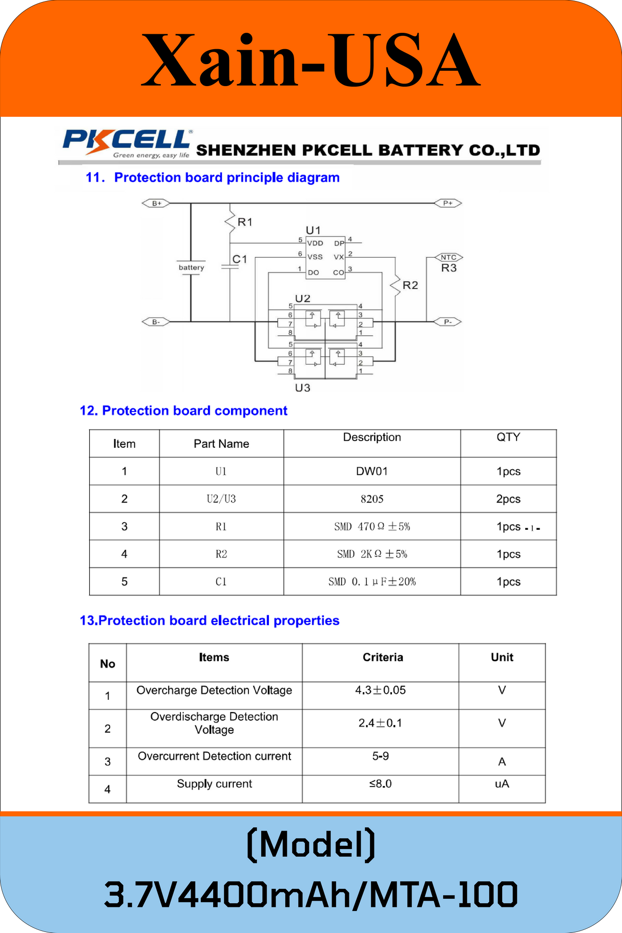 3.7V 4400mAh JST-MTA 100